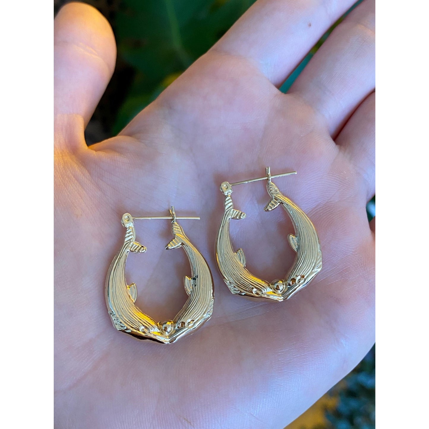 14k Yellow Gold Dolphin Hoop Earrings
