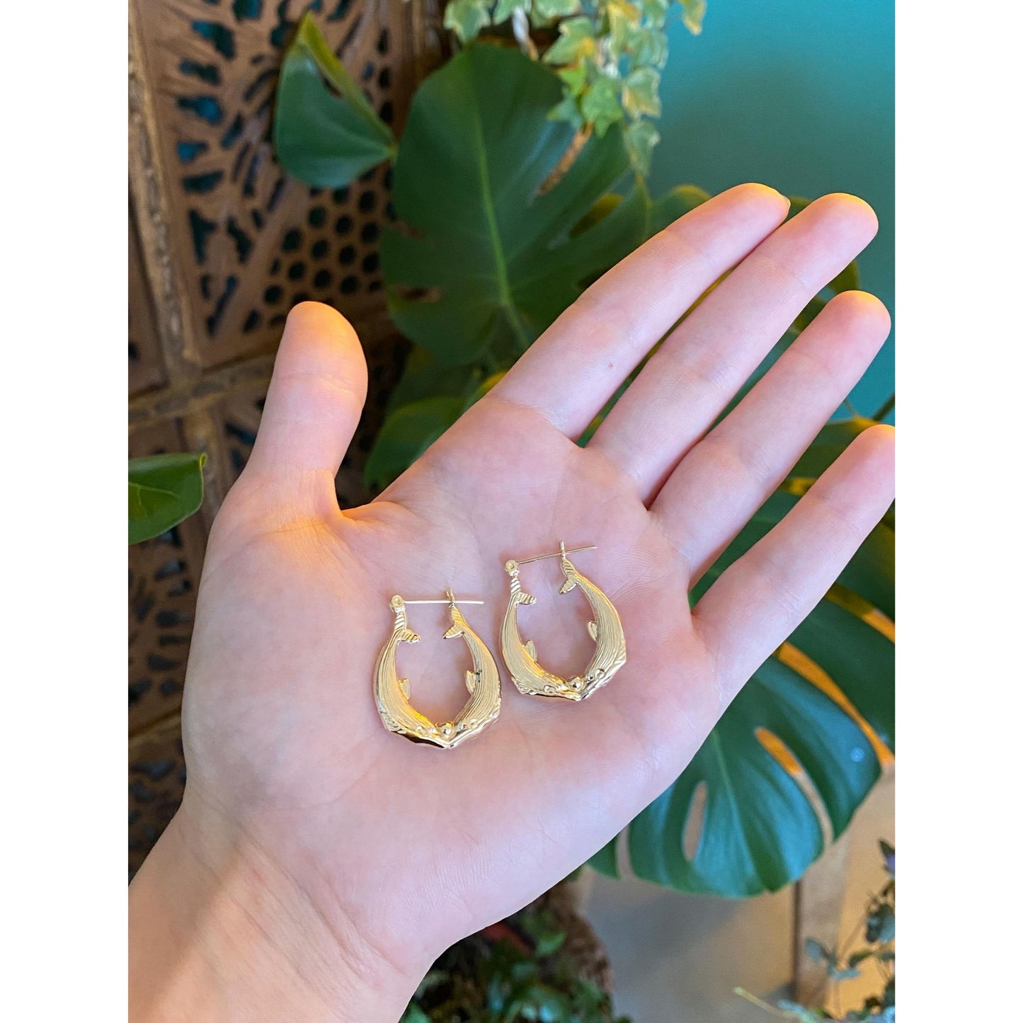 14k Yellow Gold Dolphin Hoop Earrings