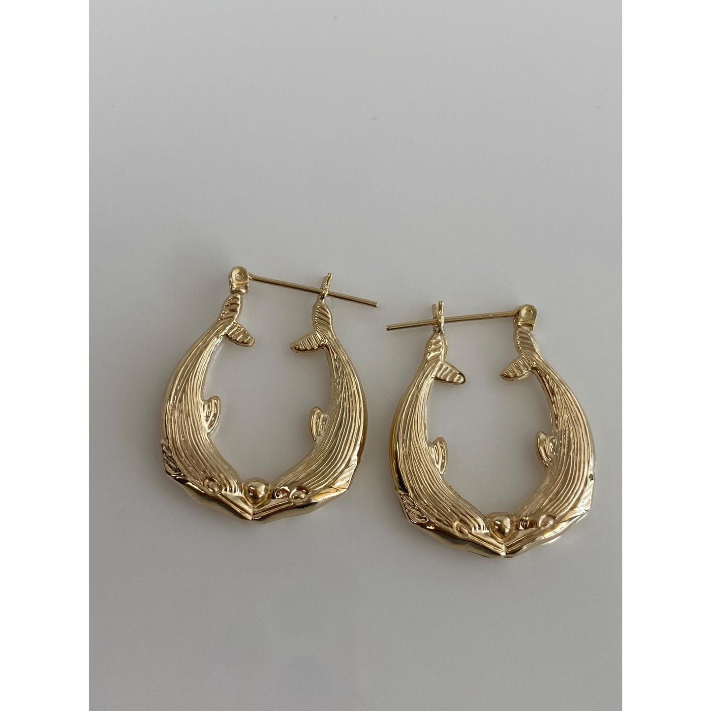 14k Yellow Gold Dolphin Hoop Earrings