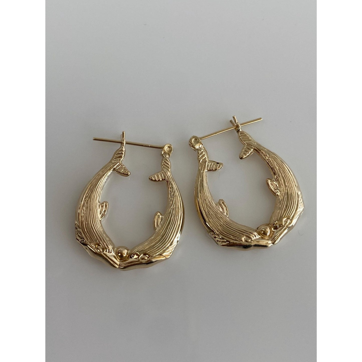 14k Yellow Gold Dolphin Hoop Earrings