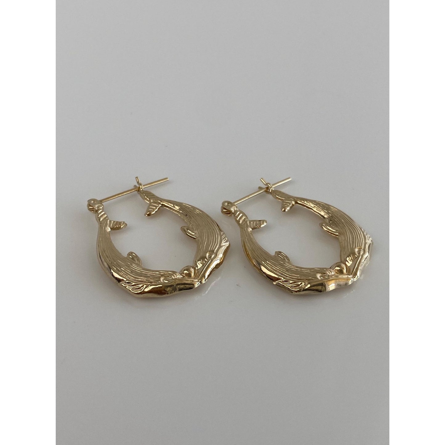 14k Yellow Gold Dolphin Hoop Earrings