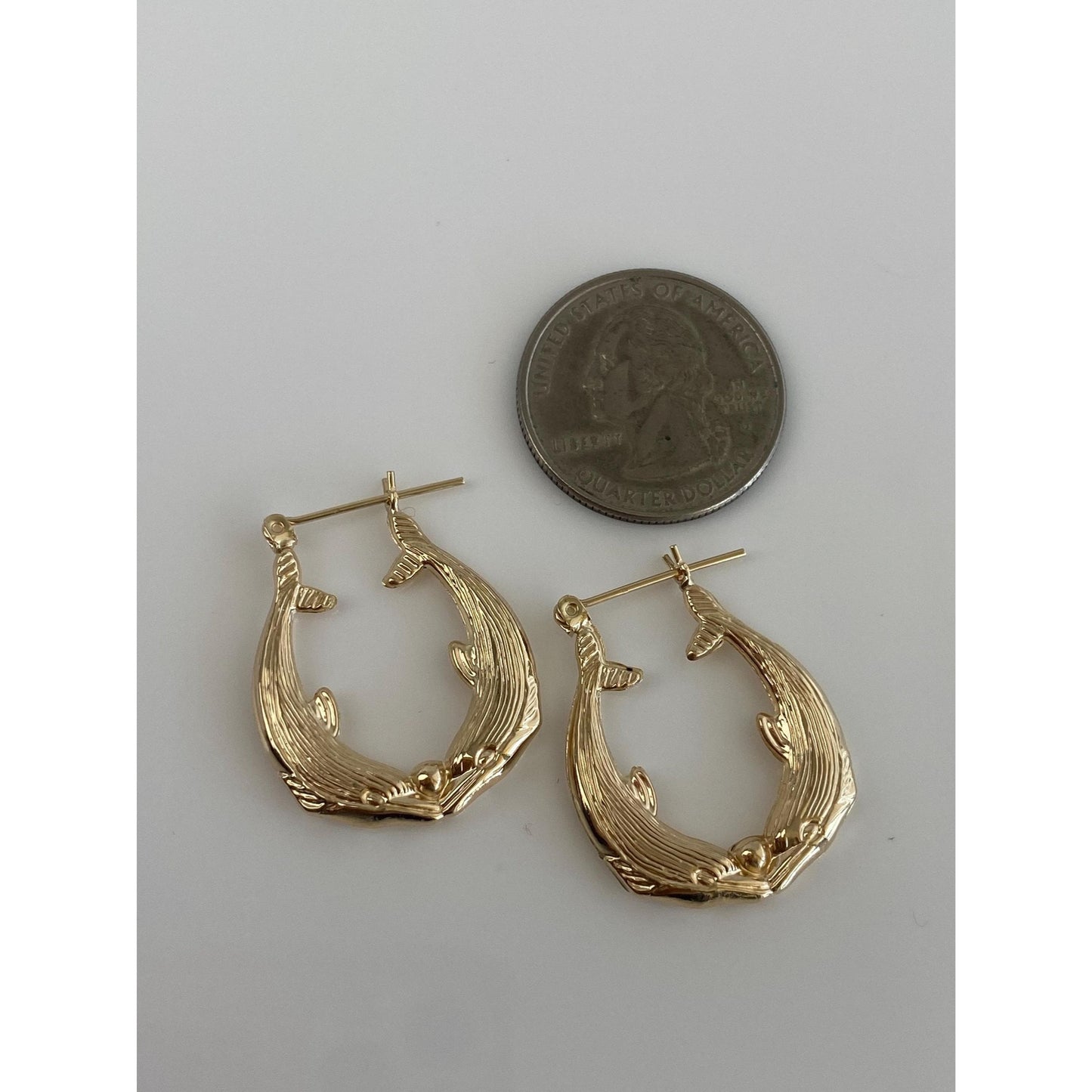 14k Yellow Gold Dolphin Hoop Earrings