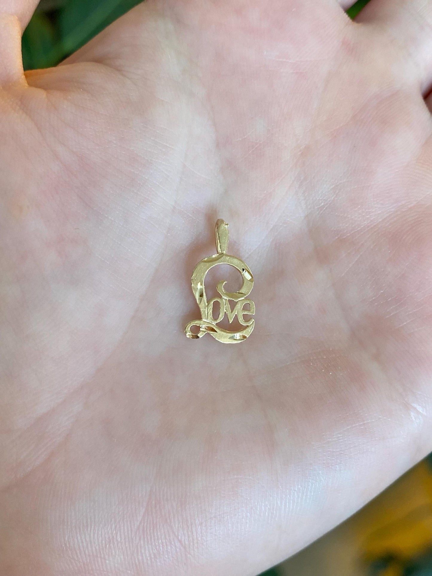 Vintage Solid 14k Yellow Gold Diamond Cut Love Charm