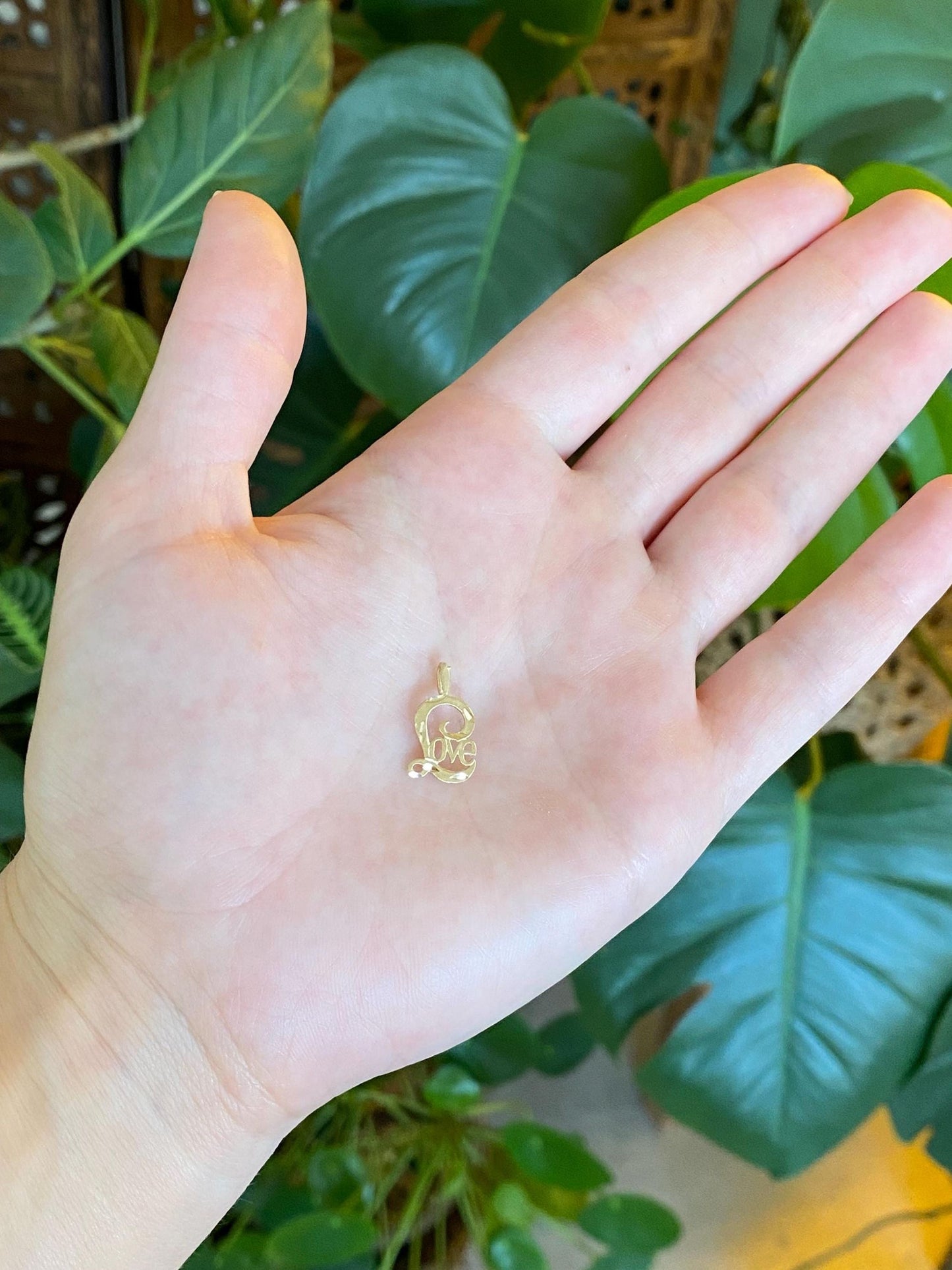 Vintage Solid 14k Yellow Gold Diamond Cut Love Charm
