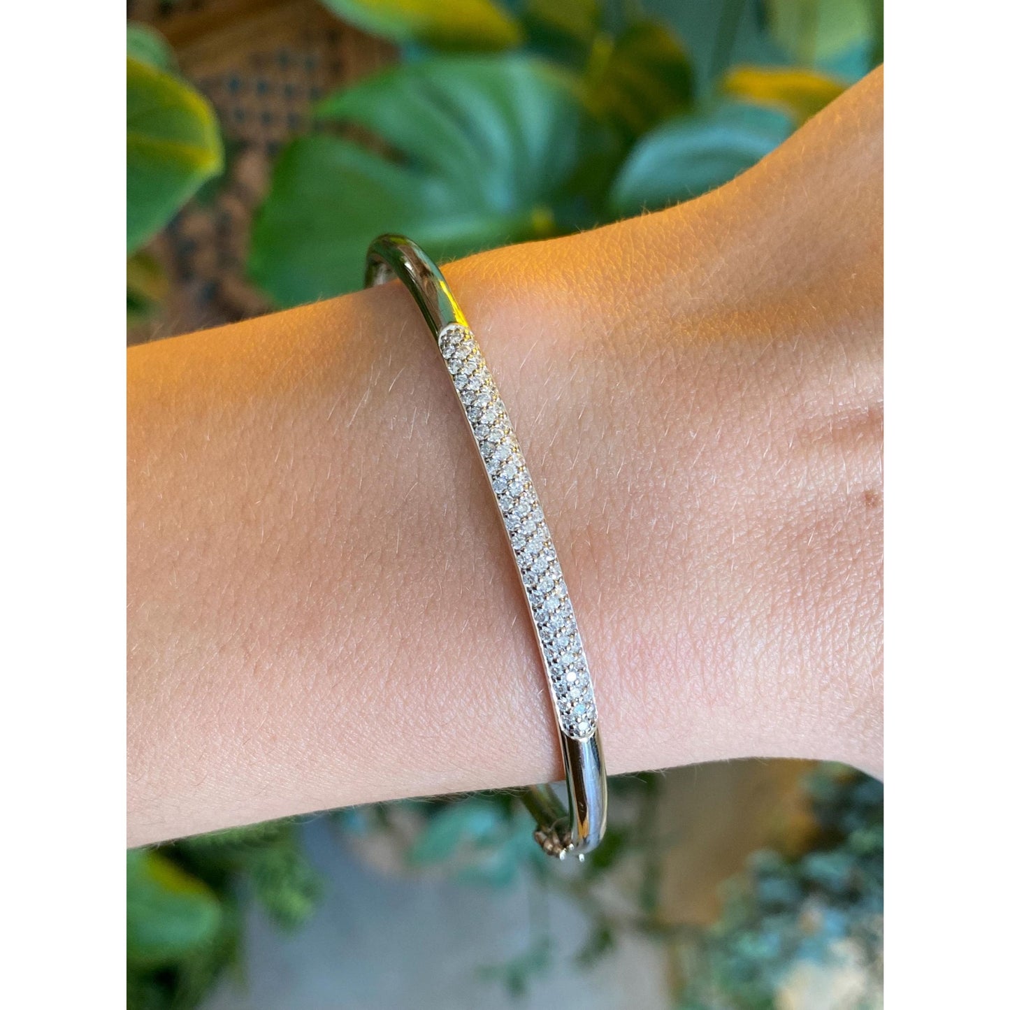 Vintage Solid 14k Yellow Gold Diamond Bangle Bracelet