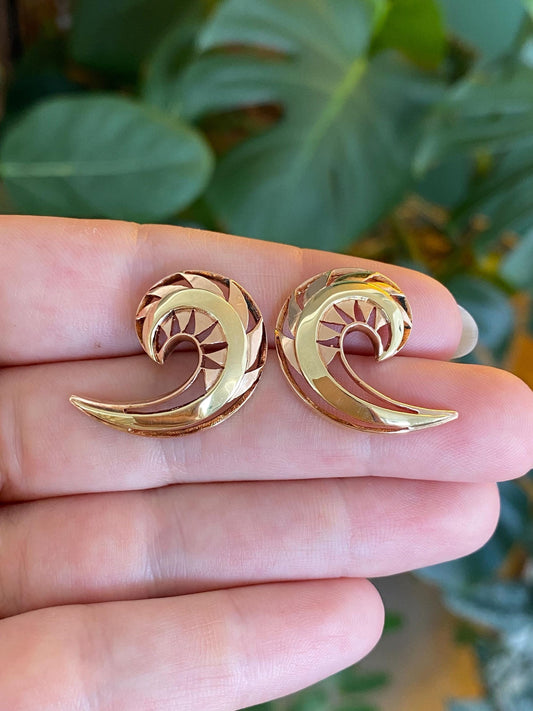 Vintage Solid 18k Rose & Yellow Gold Spiral Drop Earrings