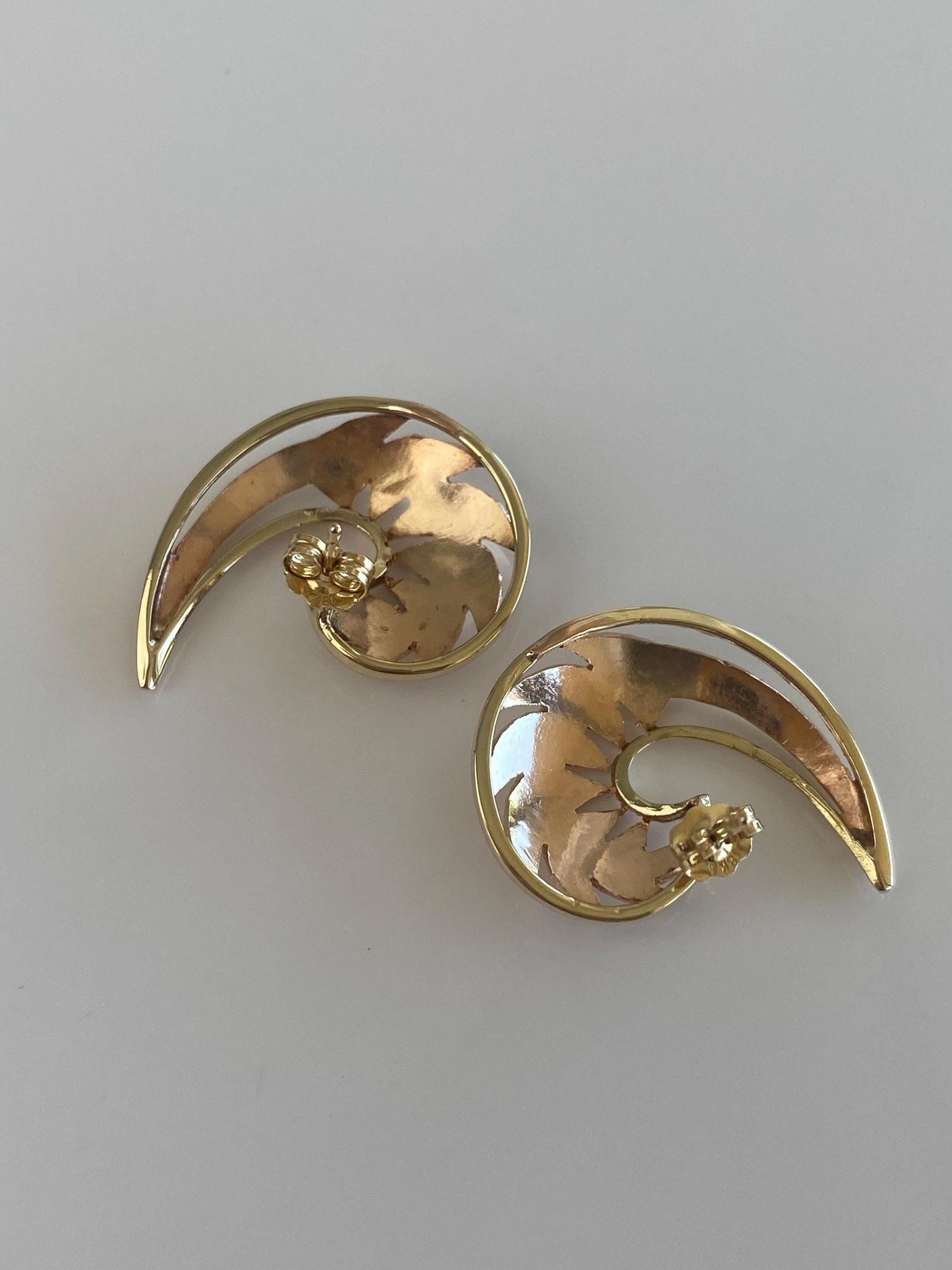 Vintage Solid 18k Rose & Yellow Gold Spiral Drop Earrings