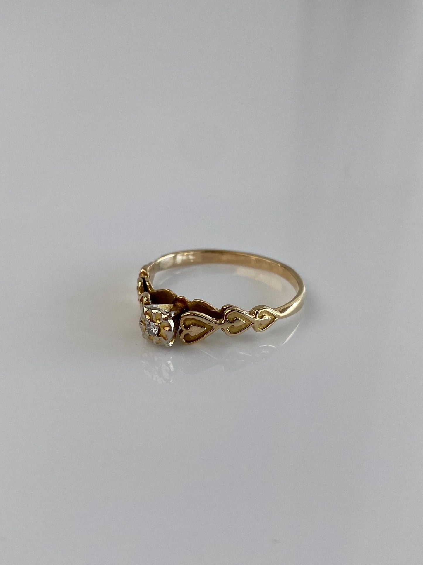 Vintage Solid 10k Yellow Gold Diamond Hearts Ring - Size 5.75
