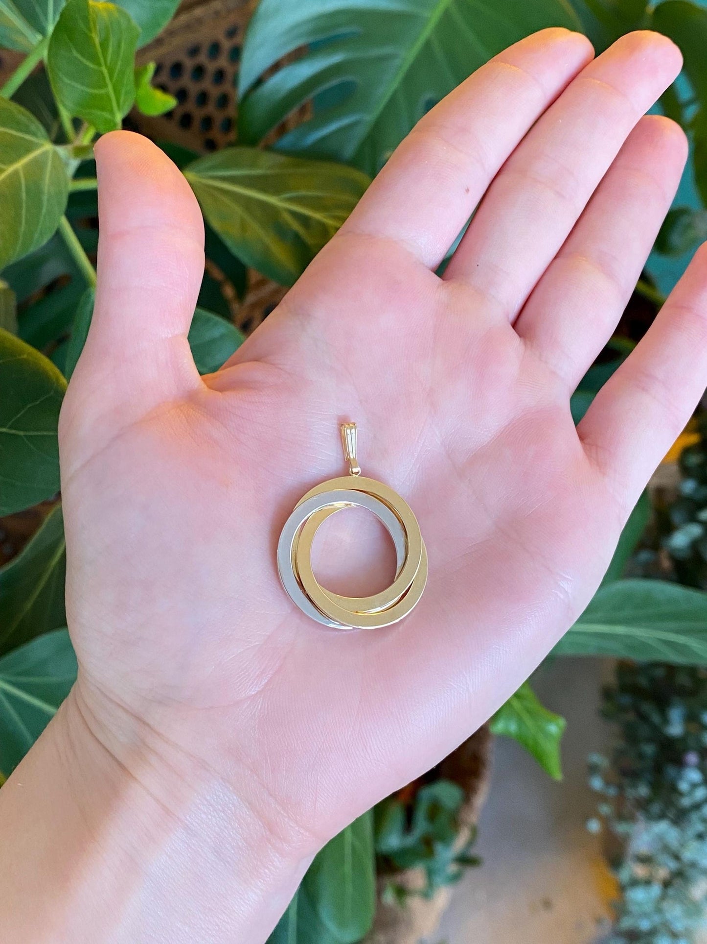 Vintage 14k White & Yellow Gold Circles Charm