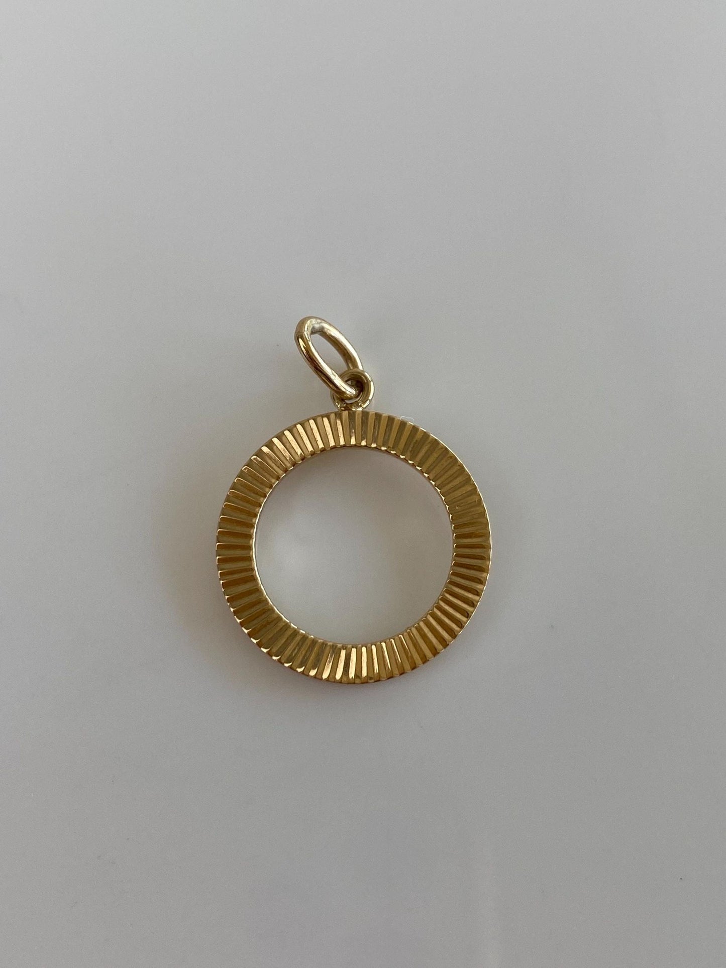 Solid 14k Yellow Gold Engine Turned Open Circle Charm
