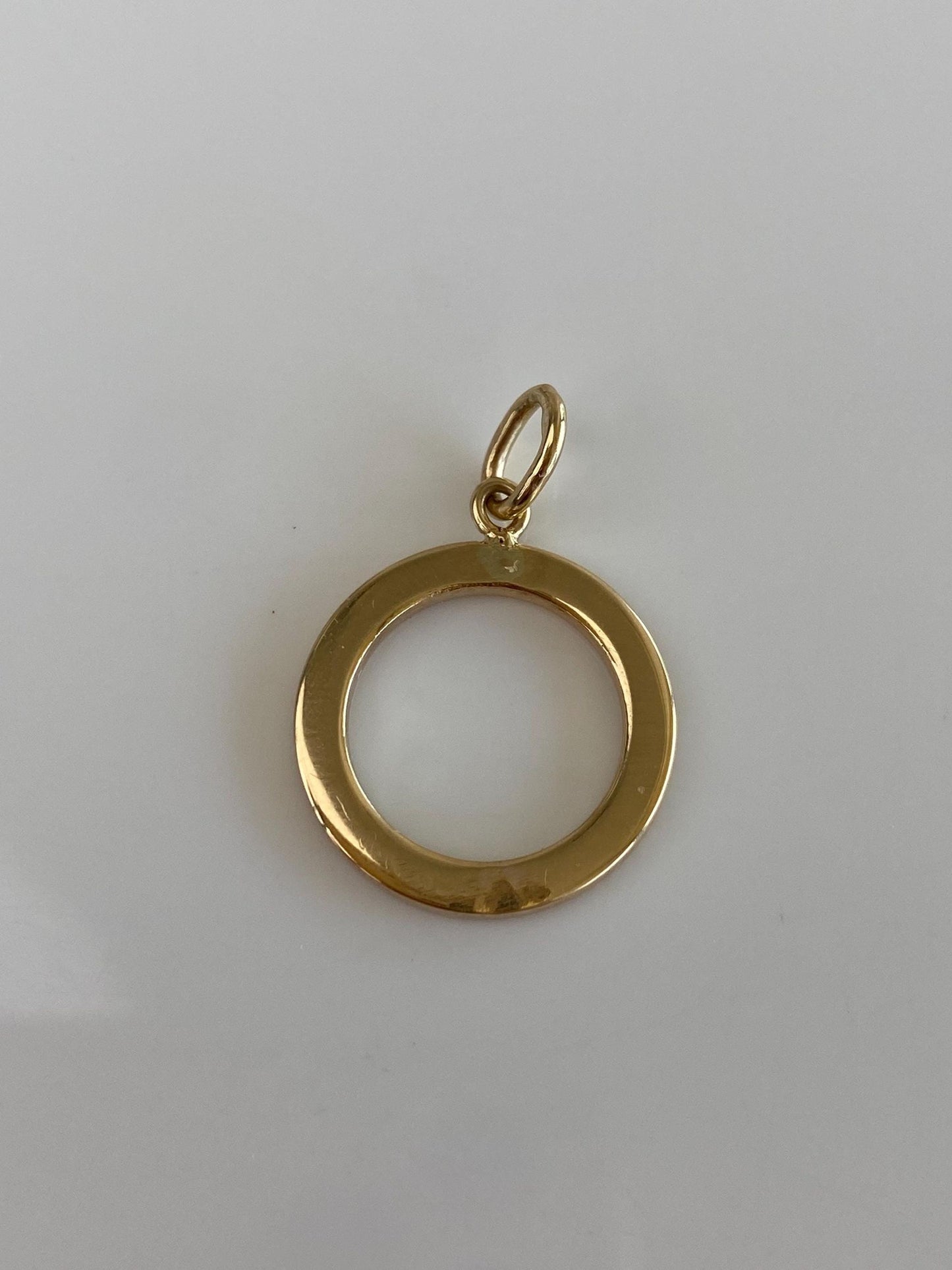 Solid 14k Yellow Gold Engine Turned Open Circle Charm