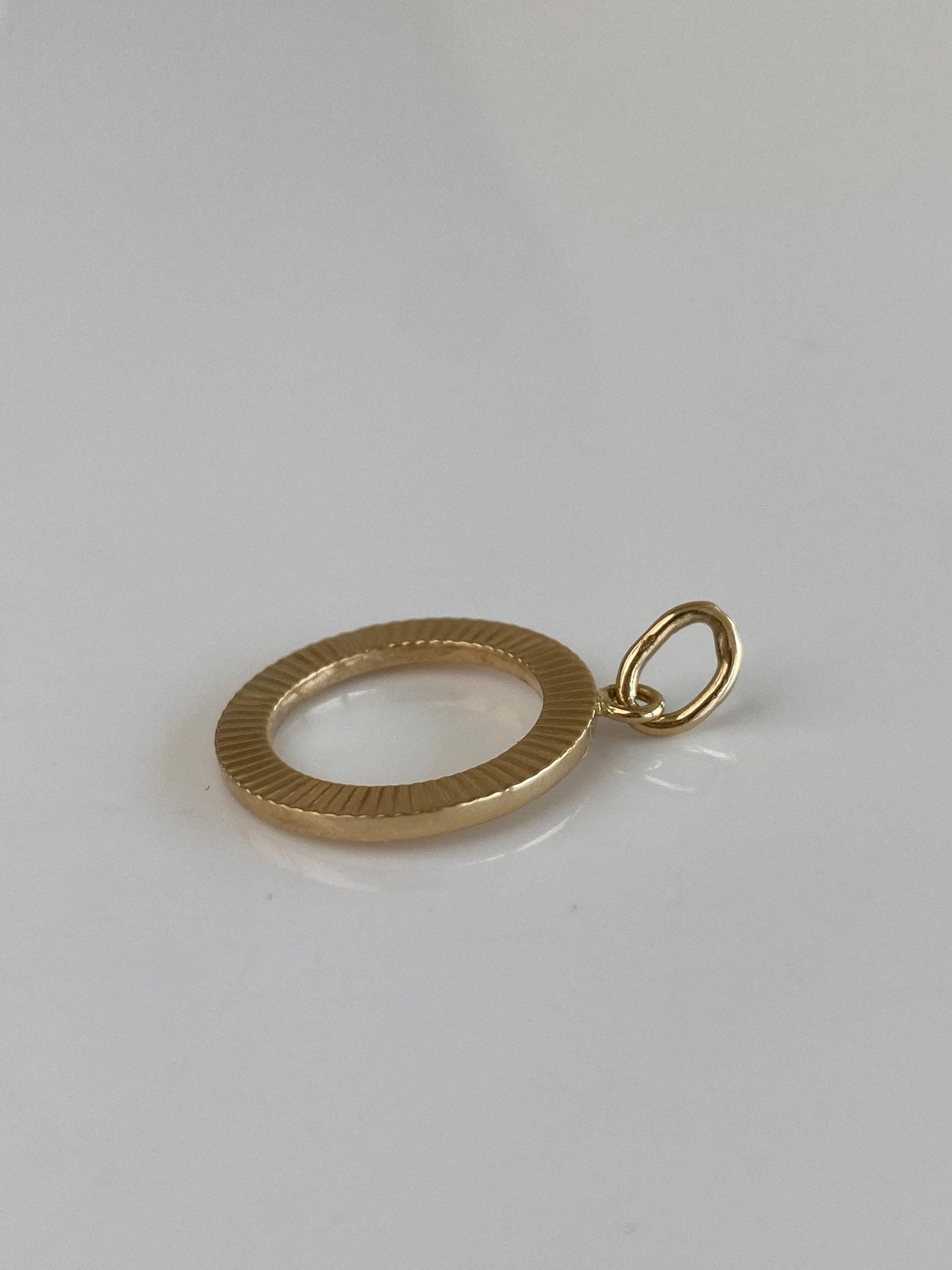 Solid 14k Yellow Gold Engine Turned Open Circle Charm