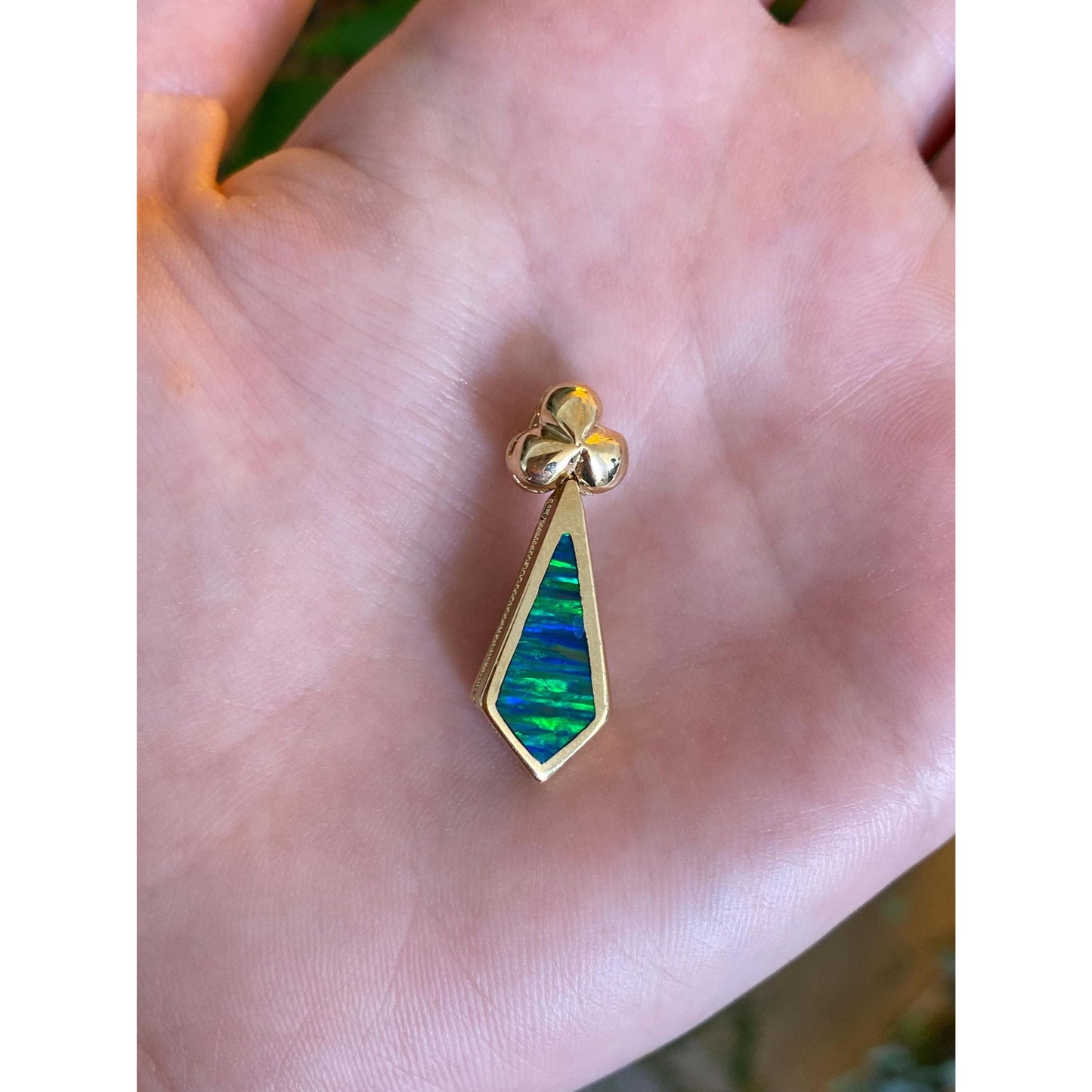Solid 14k Yellow Gold Opal Inlay Charm