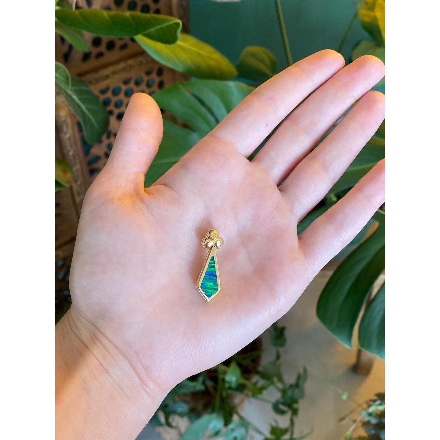 Solid 14k Yellow Gold Opal Inlay Charm