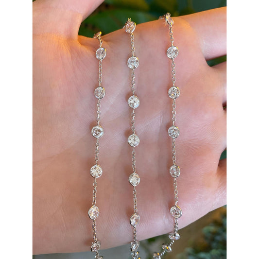 Vintage Solid 14k White Gold Cubic Zirconia Link Cable Chain Necklace - 18.25 inches