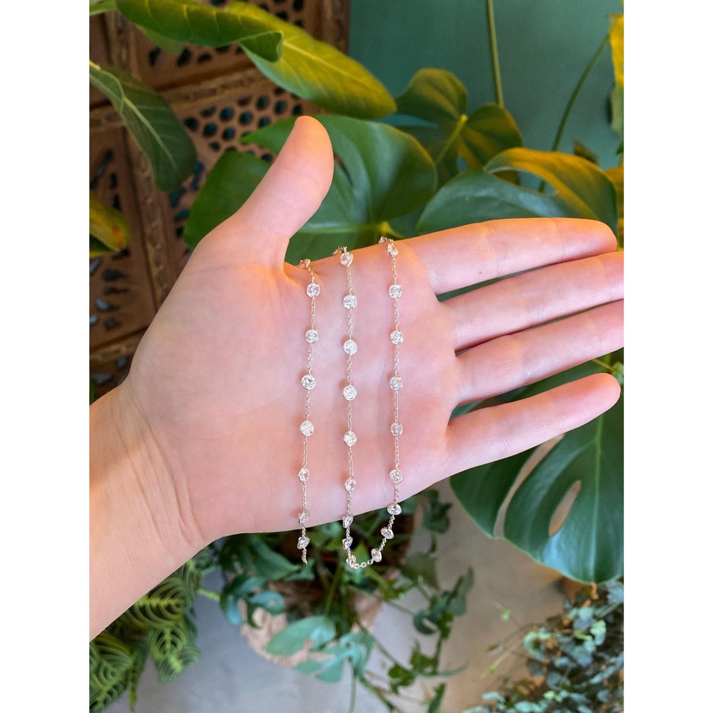 Vintage Solid 14k White Gold Cubic Zirconia Link Cable Chain Necklace - 18.25 inches