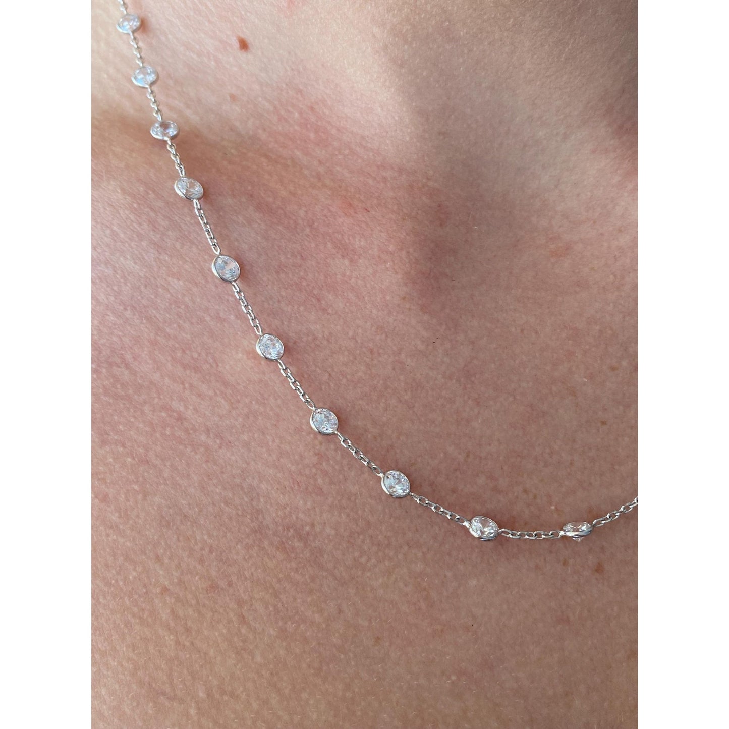 Vintage Solid 14k White Gold Cubic Zirconia Link Cable Chain Necklace - 18.25 inches