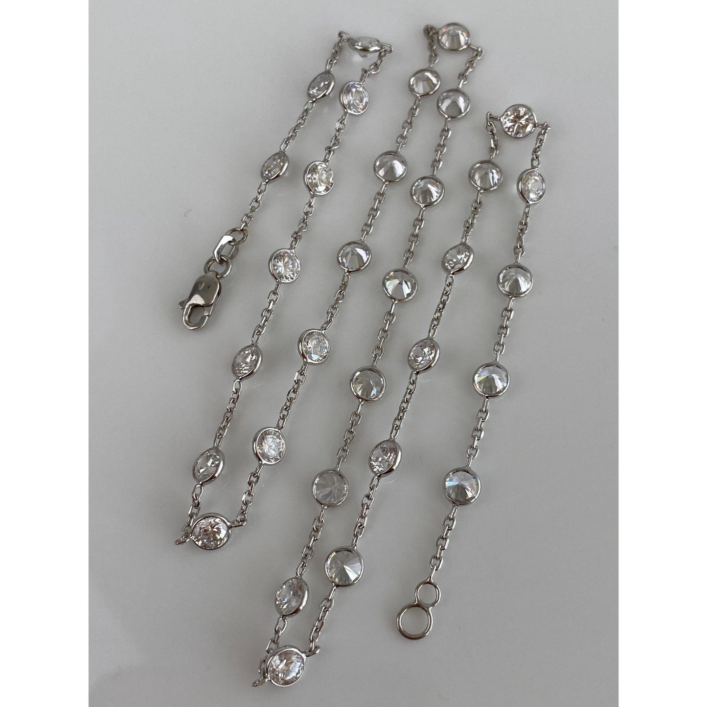 Vintage Solid 14k White Gold Cubic Zirconia Link Cable Chain Necklace - 18.25 inches