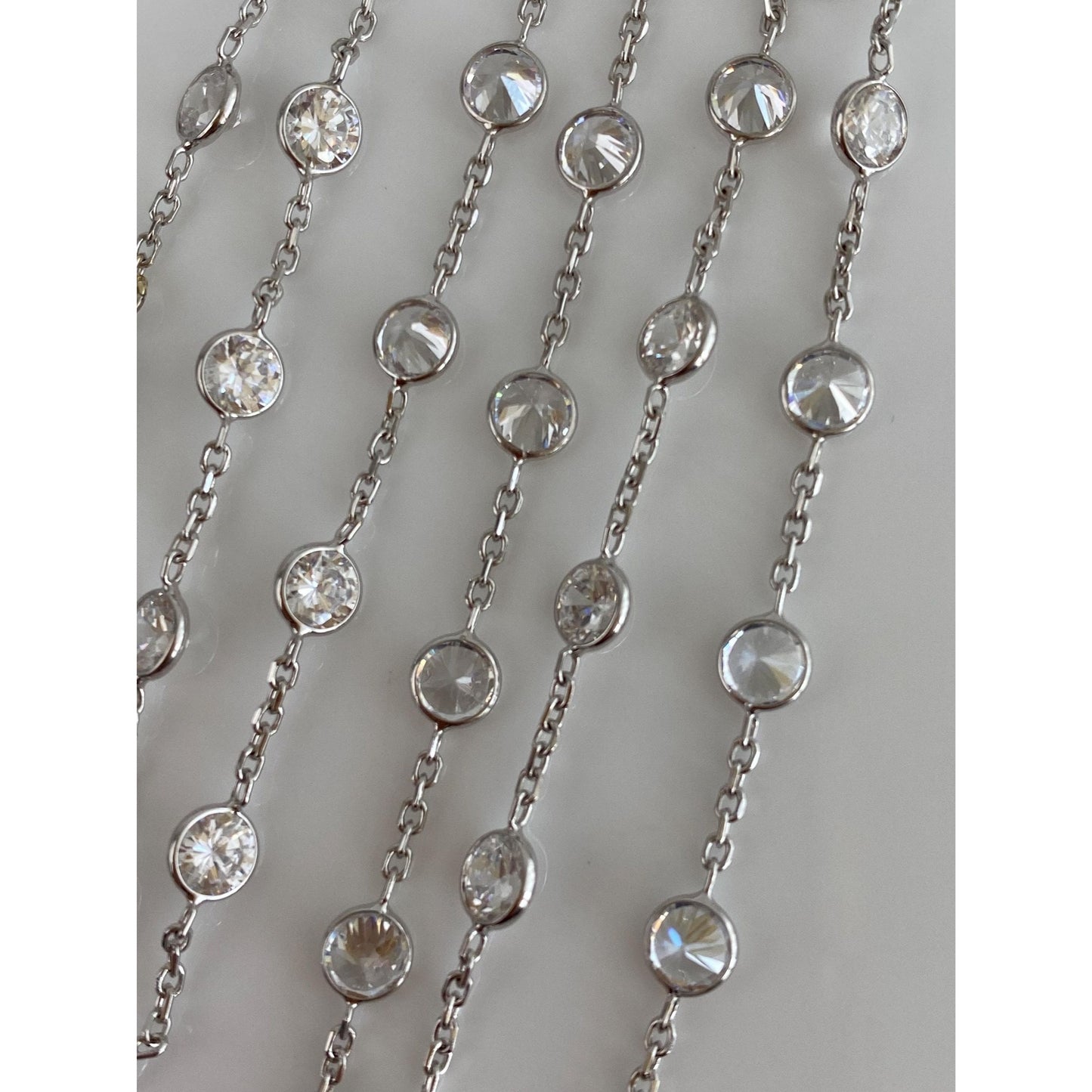 Vintage Solid 14k White Gold Cubic Zirconia Link Cable Chain Necklace - 18.25 inches