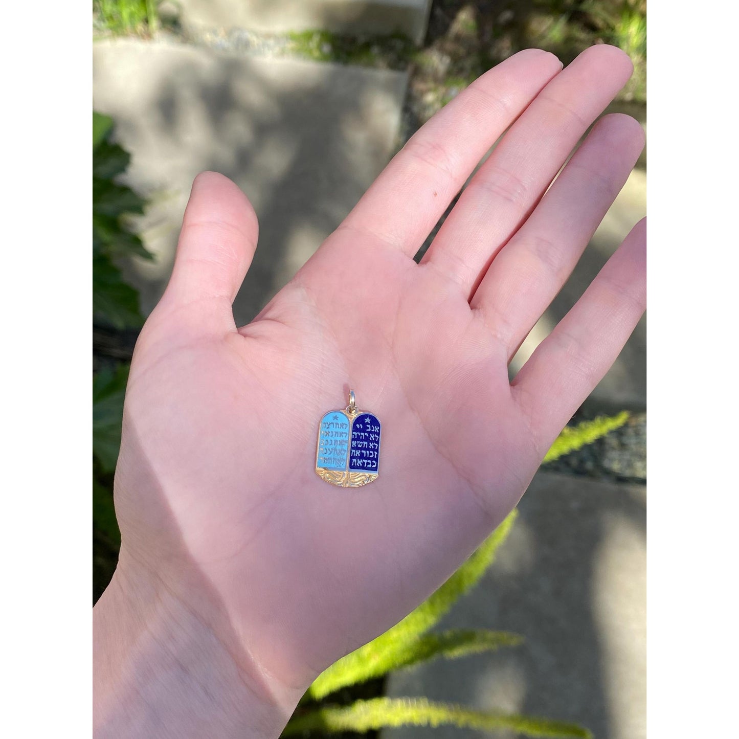 Vintage Solid 14k Yellow Gold Enamel Hebrew 10 Commandments Charm