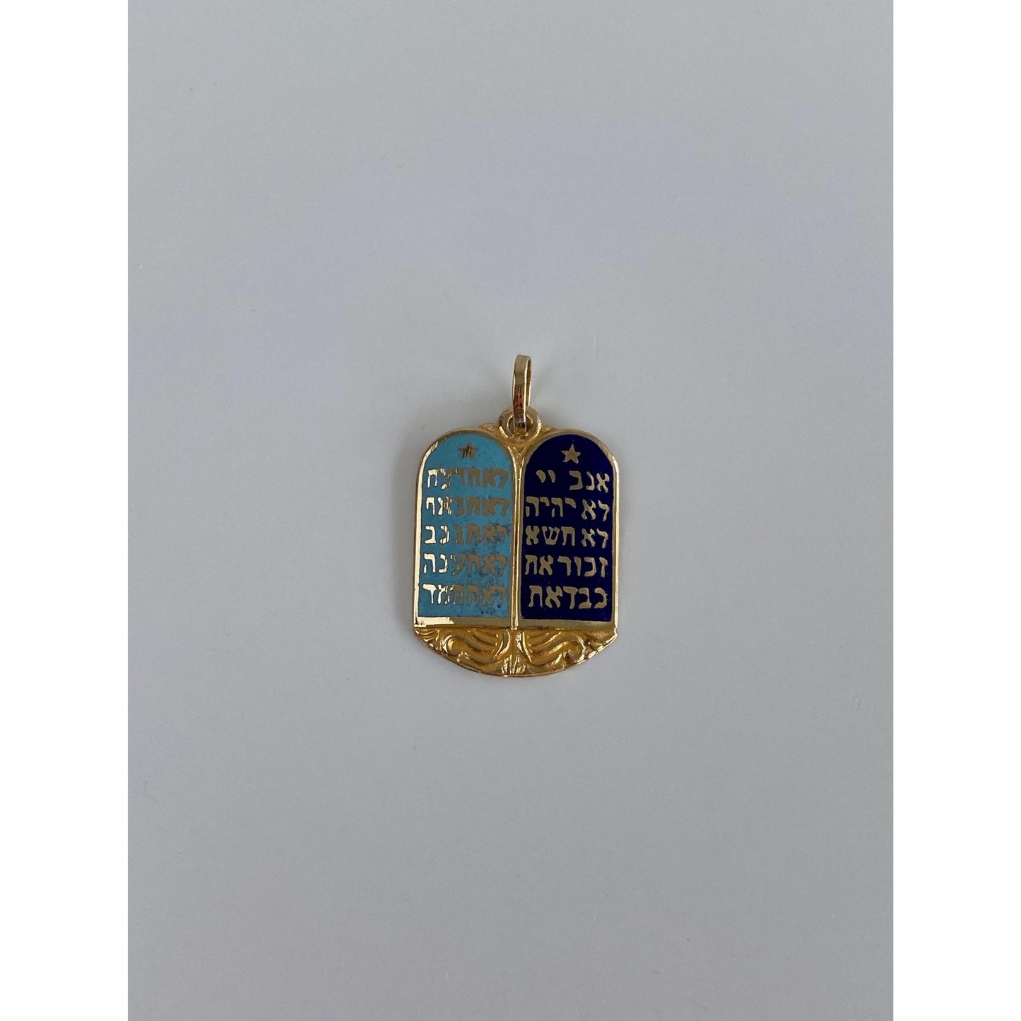 Vintage Solid 14k Yellow Gold Enamel Hebrew 10 Commandments Charm