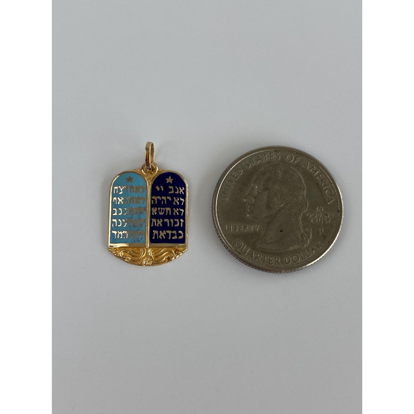 Vintage Solid 14k Yellow Gold Enamel Hebrew 10 Commandments Charm