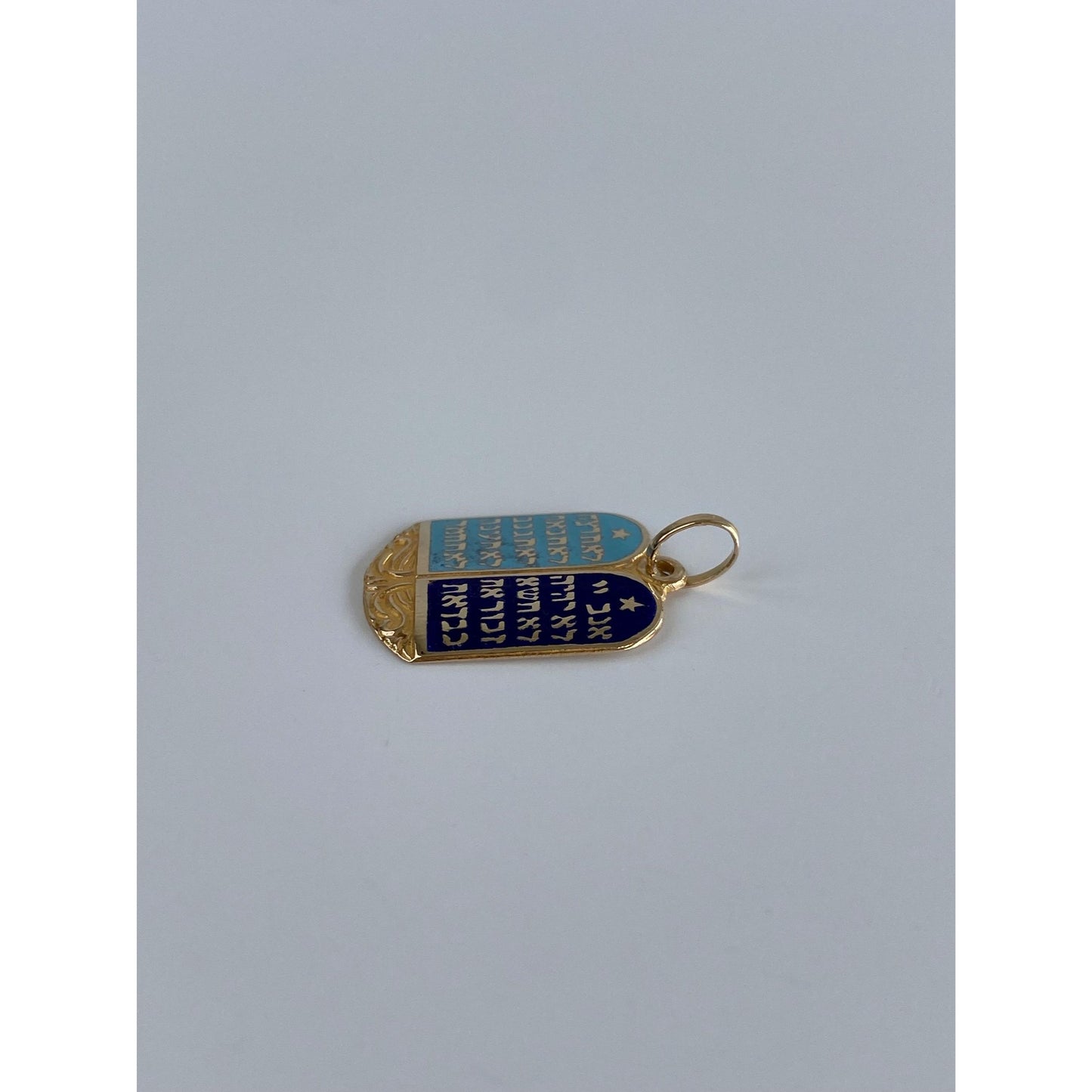 Vintage Solid 14k Yellow Gold Enamel Hebrew 10 Commandments Charm