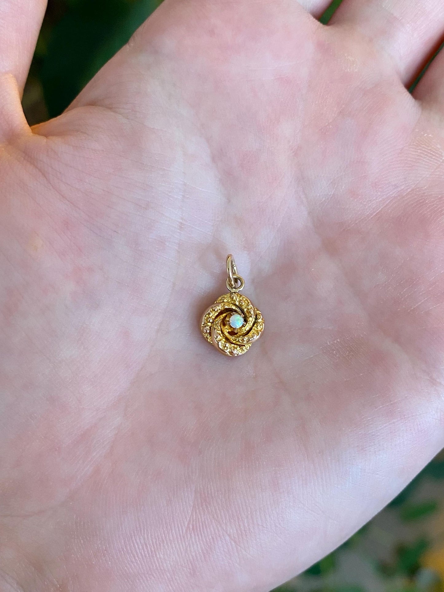 Vintage Solid 14k Yellow Gold Opal Textured Knot Charm