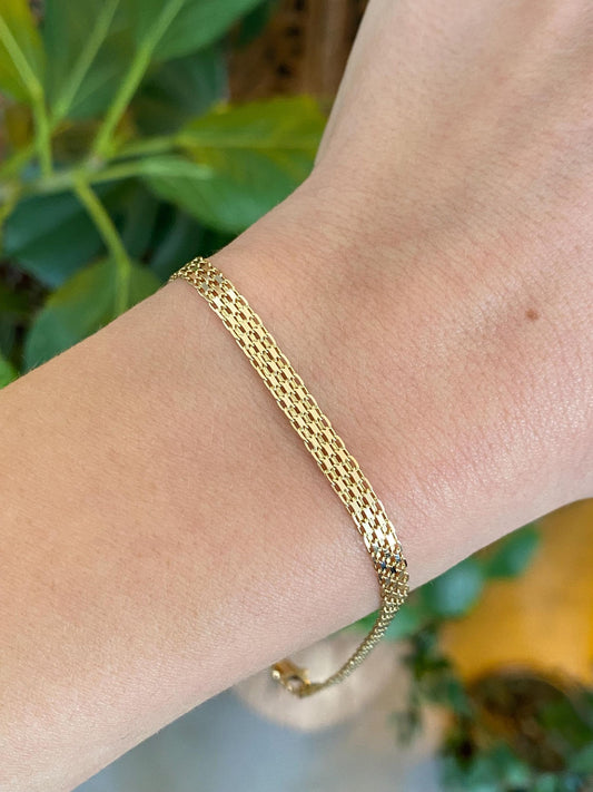 Vintage Solid 14k Yellow Gold Bismark Chain Bracelet Anklet - 9.25 inches