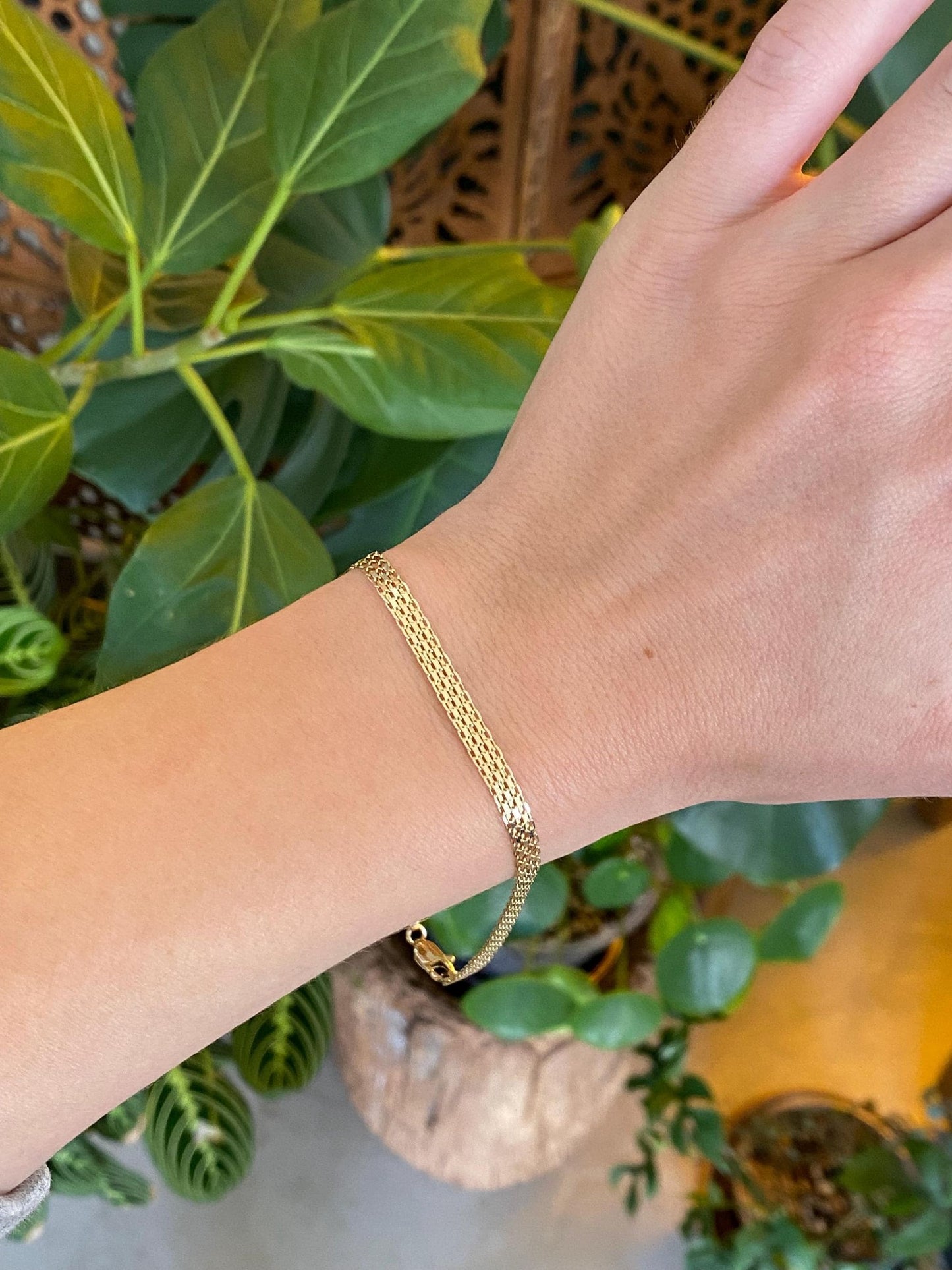 Vintage Solid 14k Yellow Gold Bismark Chain Bracelet Anklet - 9.25 inches