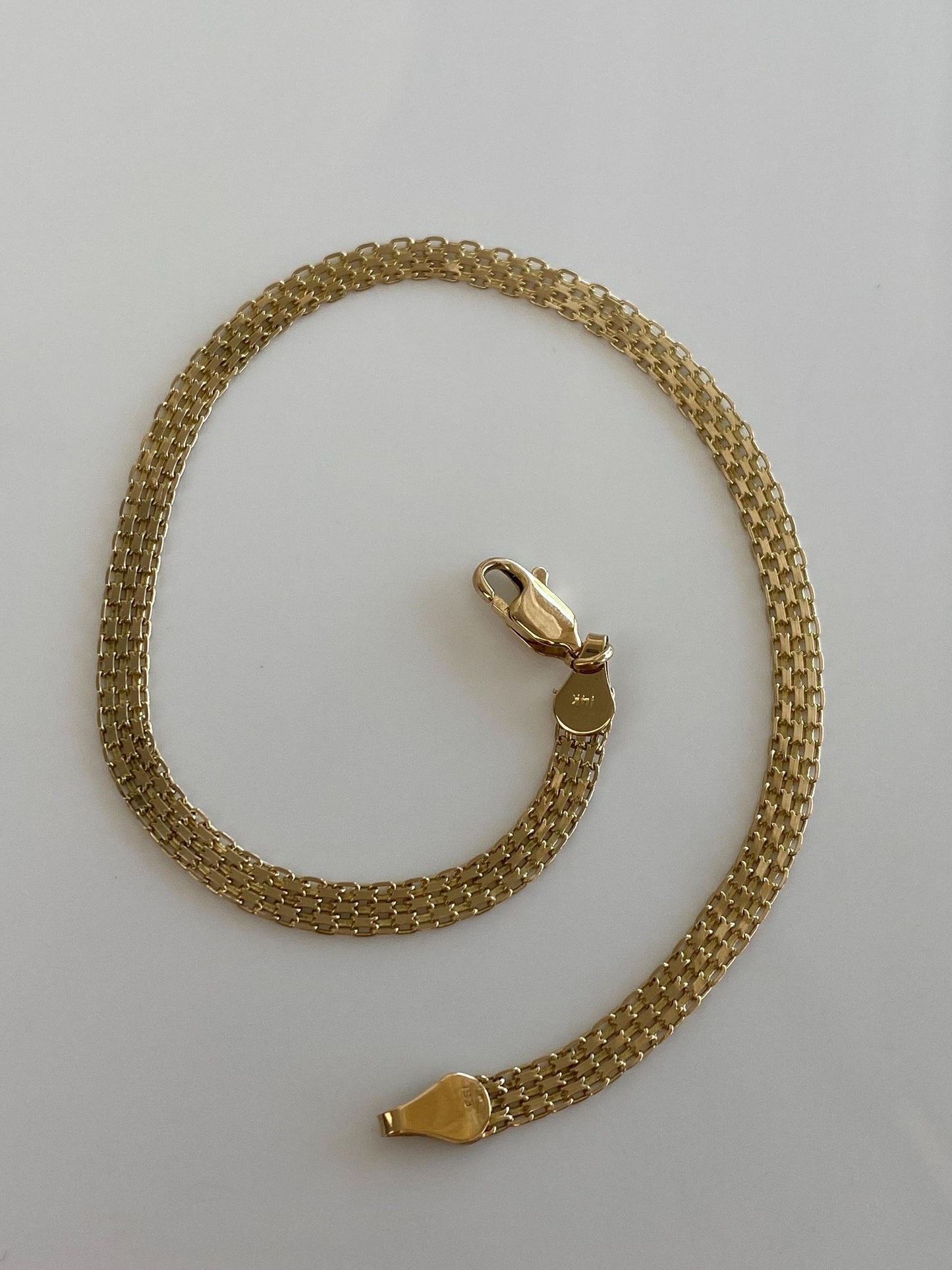Vintage Solid 14k Yellow Gold Bismark Chain Bracelet Anklet - 9.25 inches