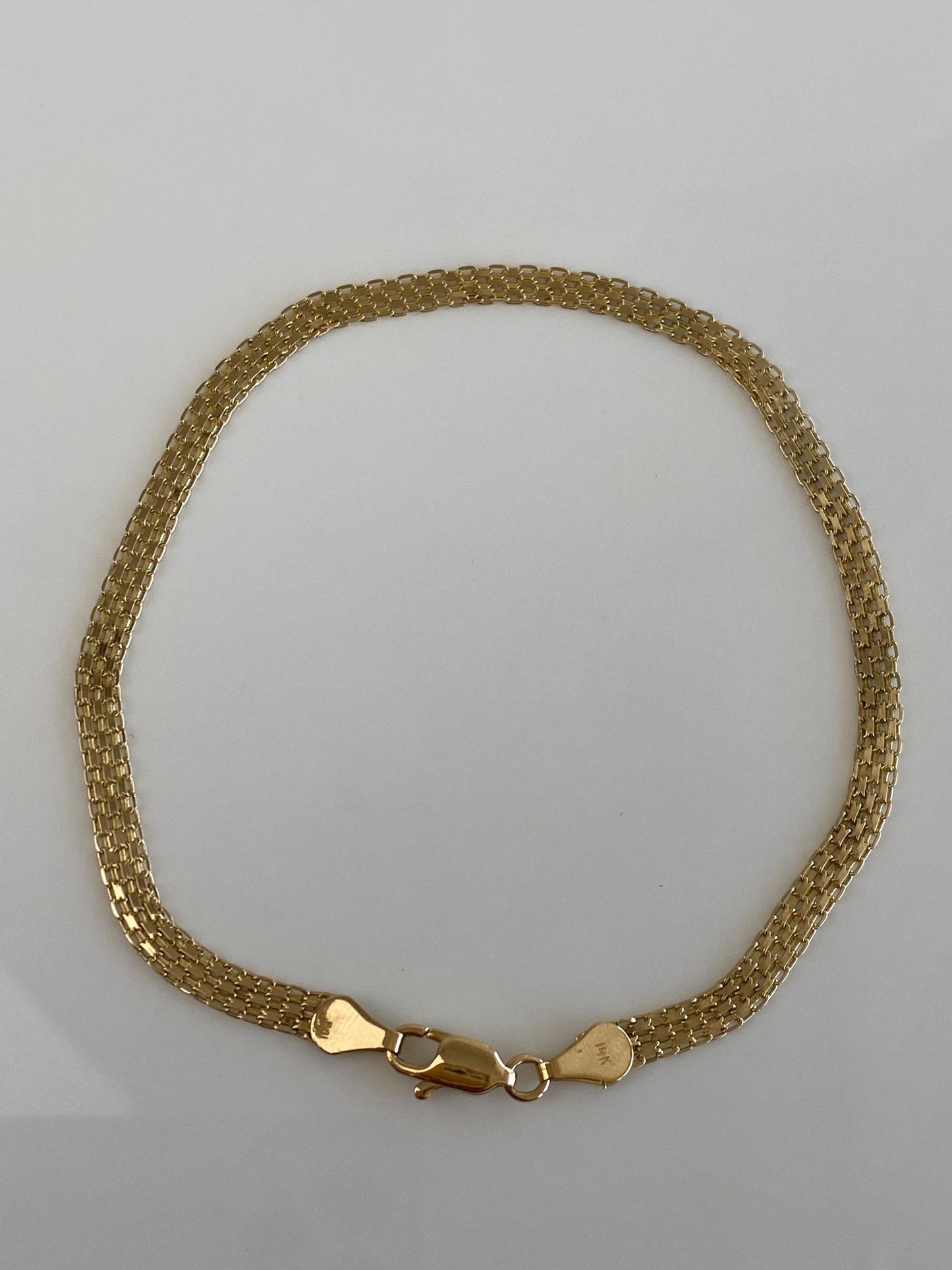 Vintage Solid 14k Yellow Gold Bismark Chain Bracelet Anklet - 9.25 inches