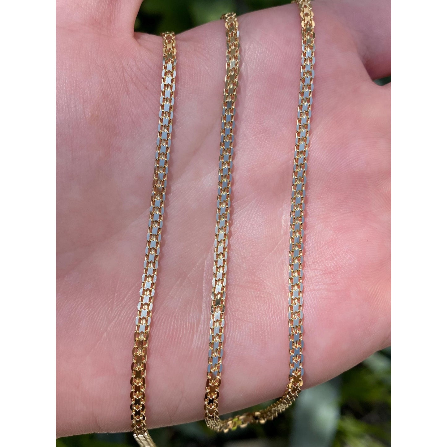 Vintage Solid 18k Yellow Gold Flat Bismark Chain Necklace - 19.75 inches