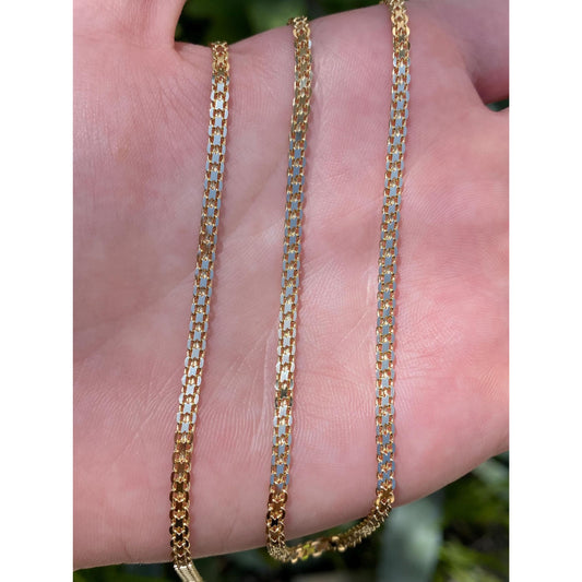 Vintage Solid 18k Yellow Gold Flat Bismark Chain Necklace - 19.75 inches