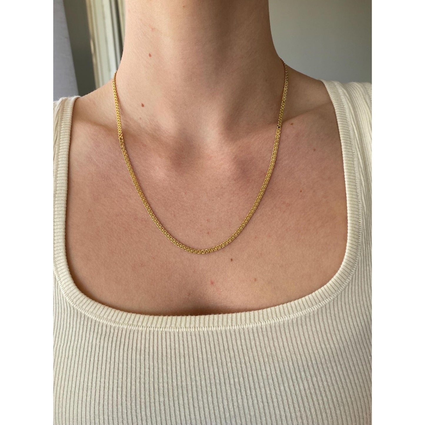Vintage Solid 18k Yellow Gold Flat Bismark Chain Necklace - 19.75 inches