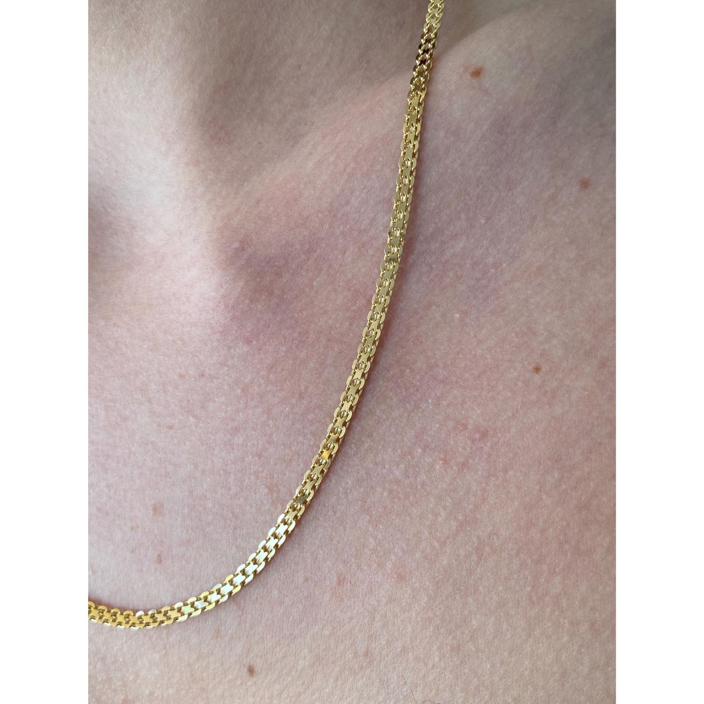 Vintage Solid 18k Yellow Gold Flat Bismark Chain Necklace - 19.75 inches