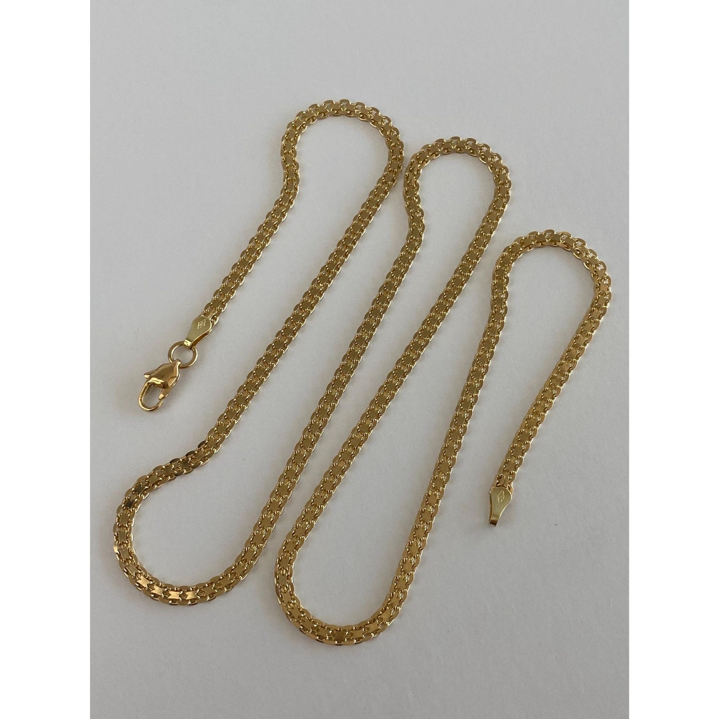 Vintage Solid 18k Yellow Gold Flat Bismark Chain Necklace - 19.75 inches