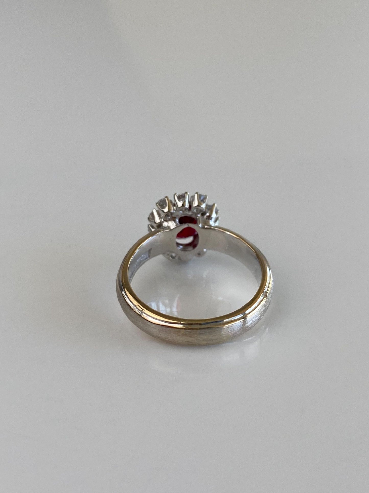 Vintage Solid 14k White Gold Clear Sapphire Halo Ruby Ring - Size 7.25