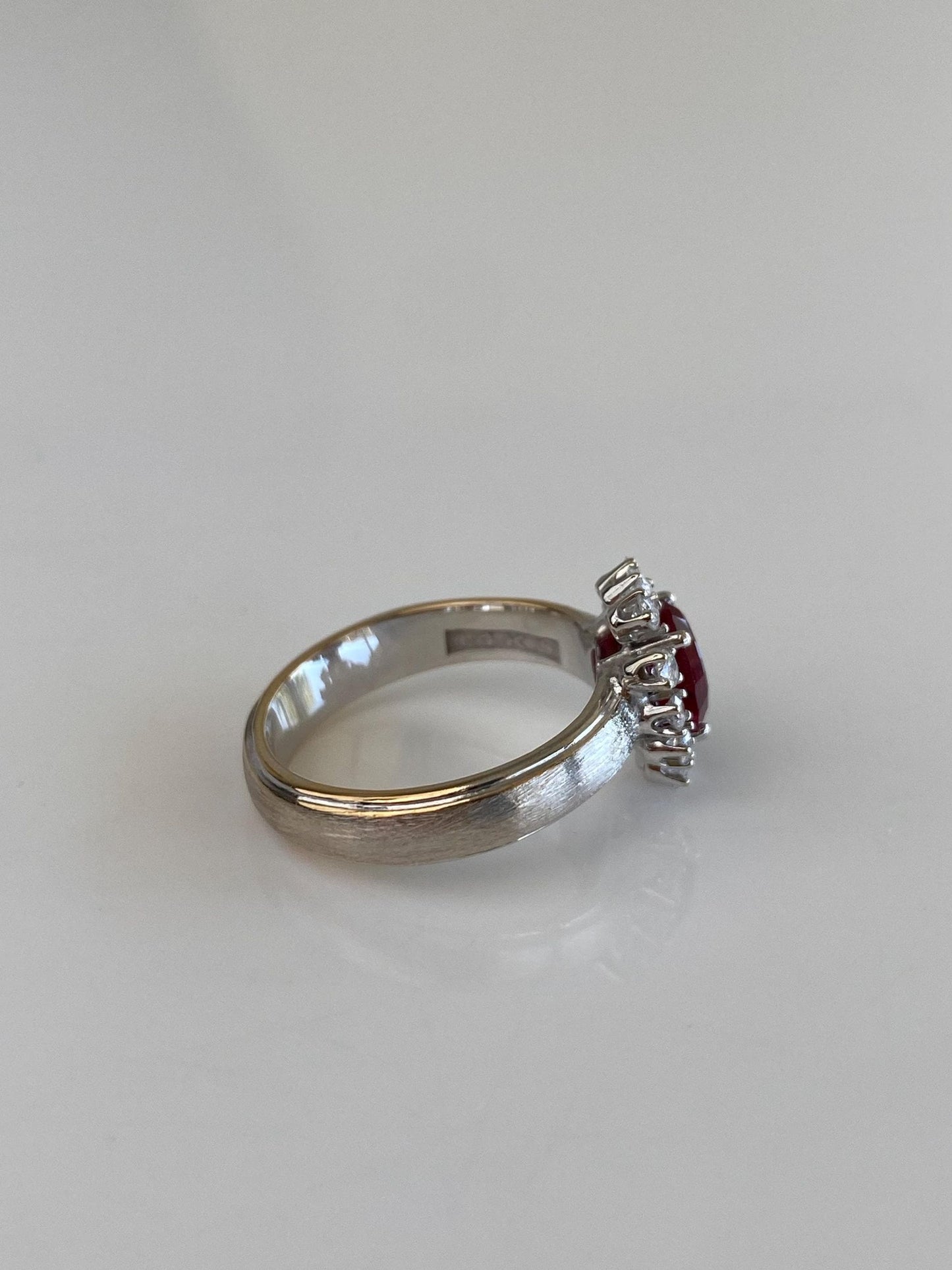 Vintage Solid 14k White Gold Clear Sapphire Halo Ruby Ring - Size 7.25