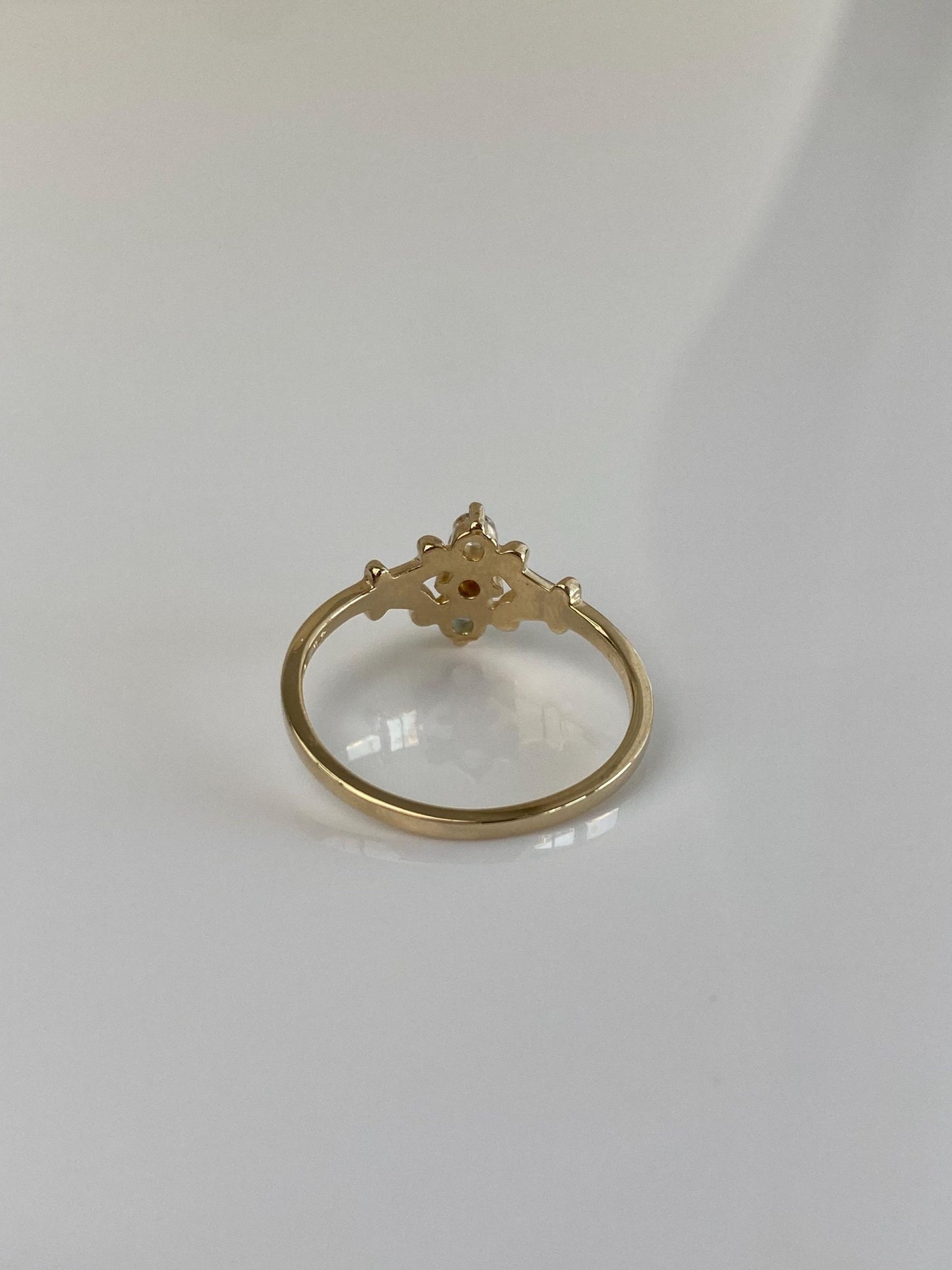 Vintage Solid 14k Yellow Gold Clear Quartz Citrine Aquamarine Ring - Size 7.75