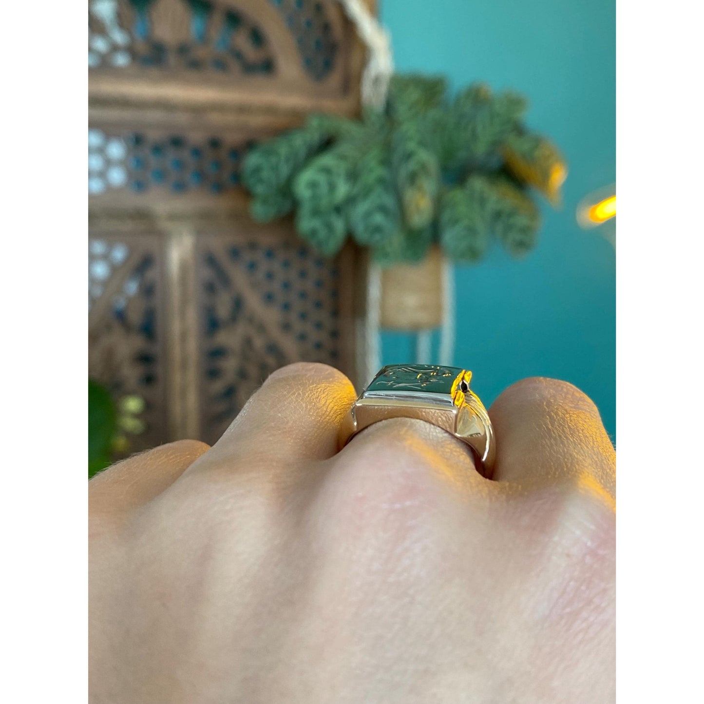 Vintage Solid 10k Yellow Gold & Sterling Silver Roman Cameo Signet Ring - Size 7.75