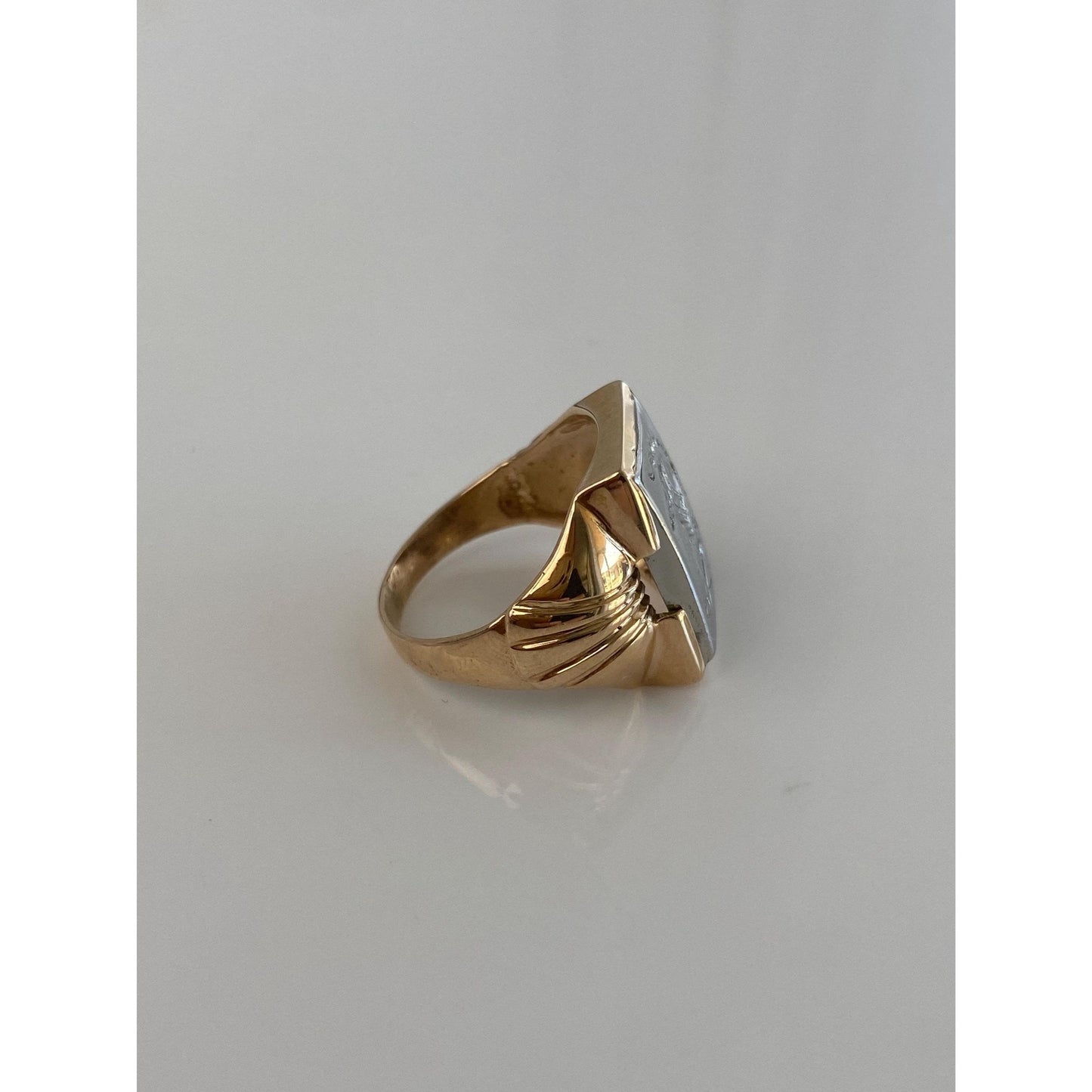 Vintage Solid 10k Yellow Gold & Sterling Silver Roman Cameo Signet Ring - Size 7.75