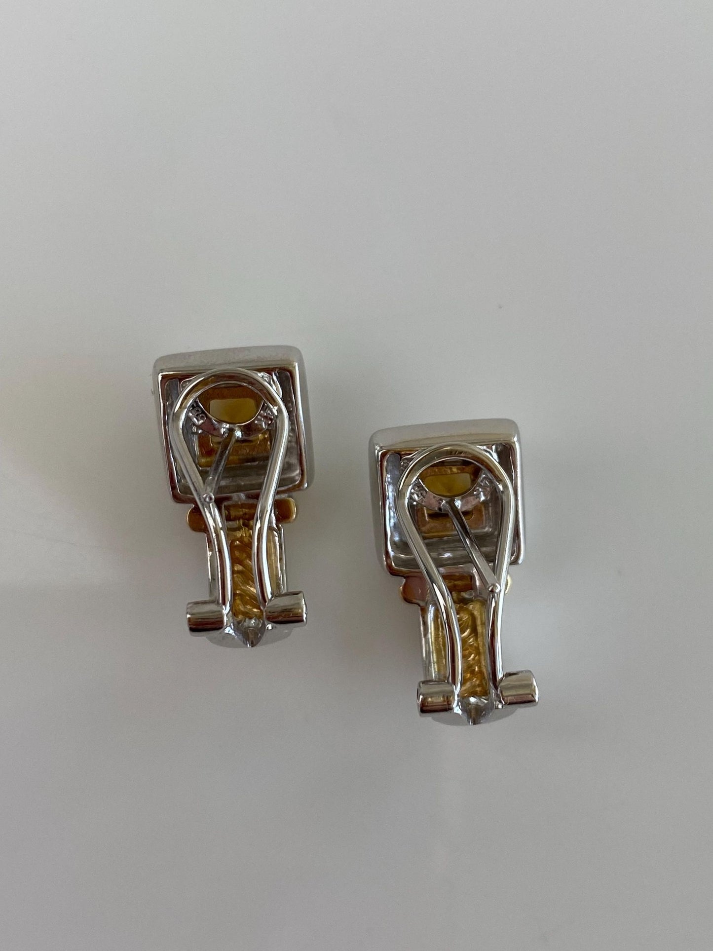Vintage Solid 14k White & Yellow Gold Citrine Drop Earrings