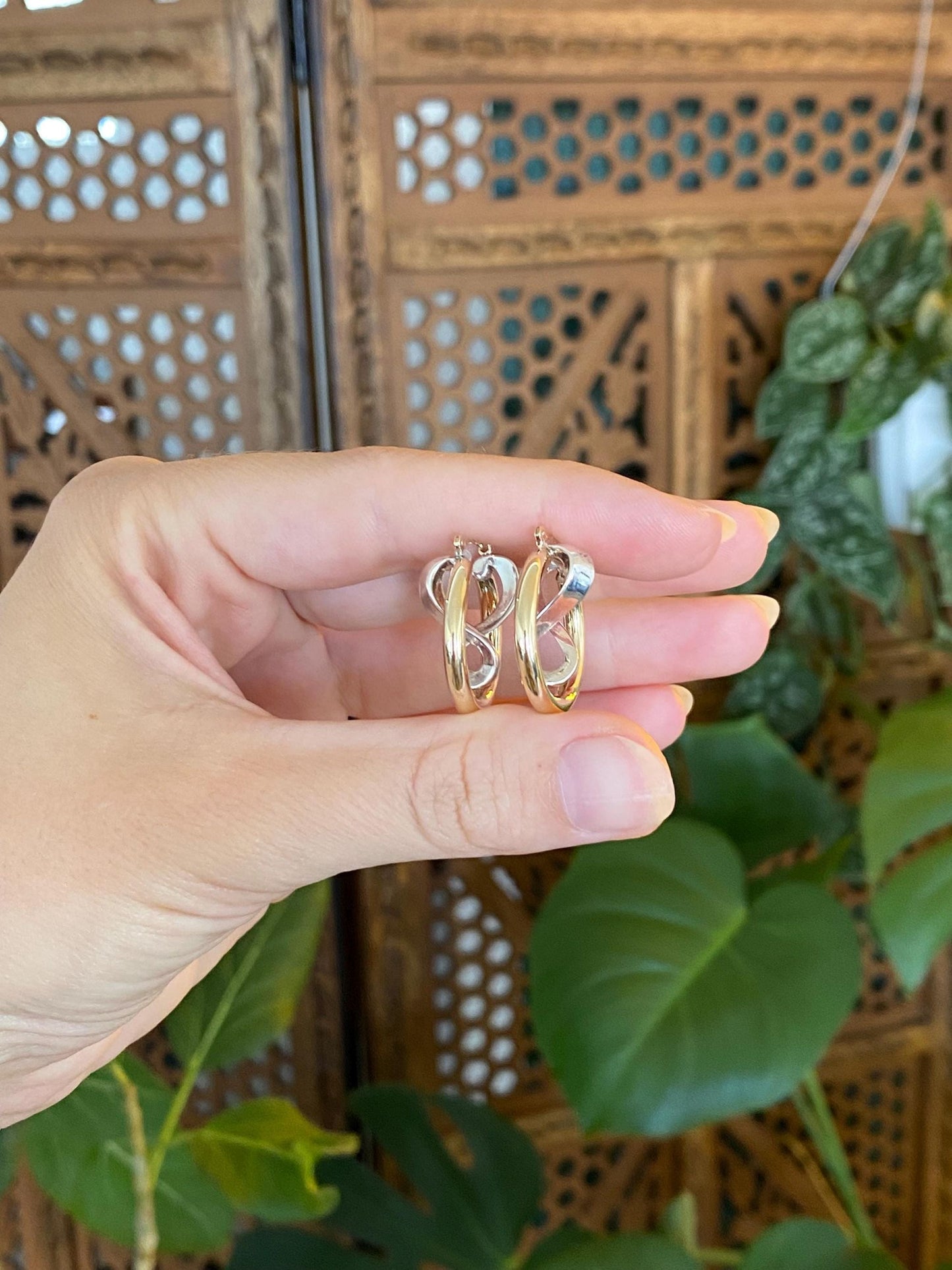 Vintage 11k White & Yellow Gold Loop Hoop Earrings