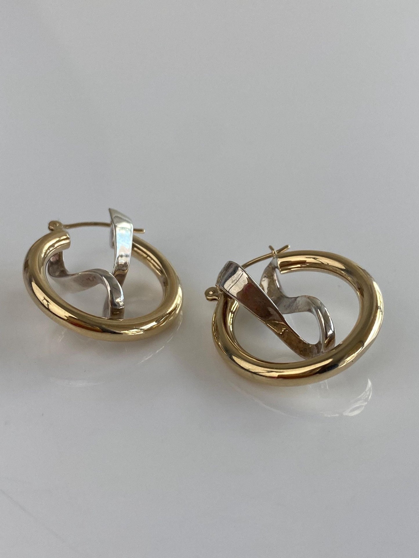 Vintage 11k White & Yellow Gold Loop Hoop Earrings
