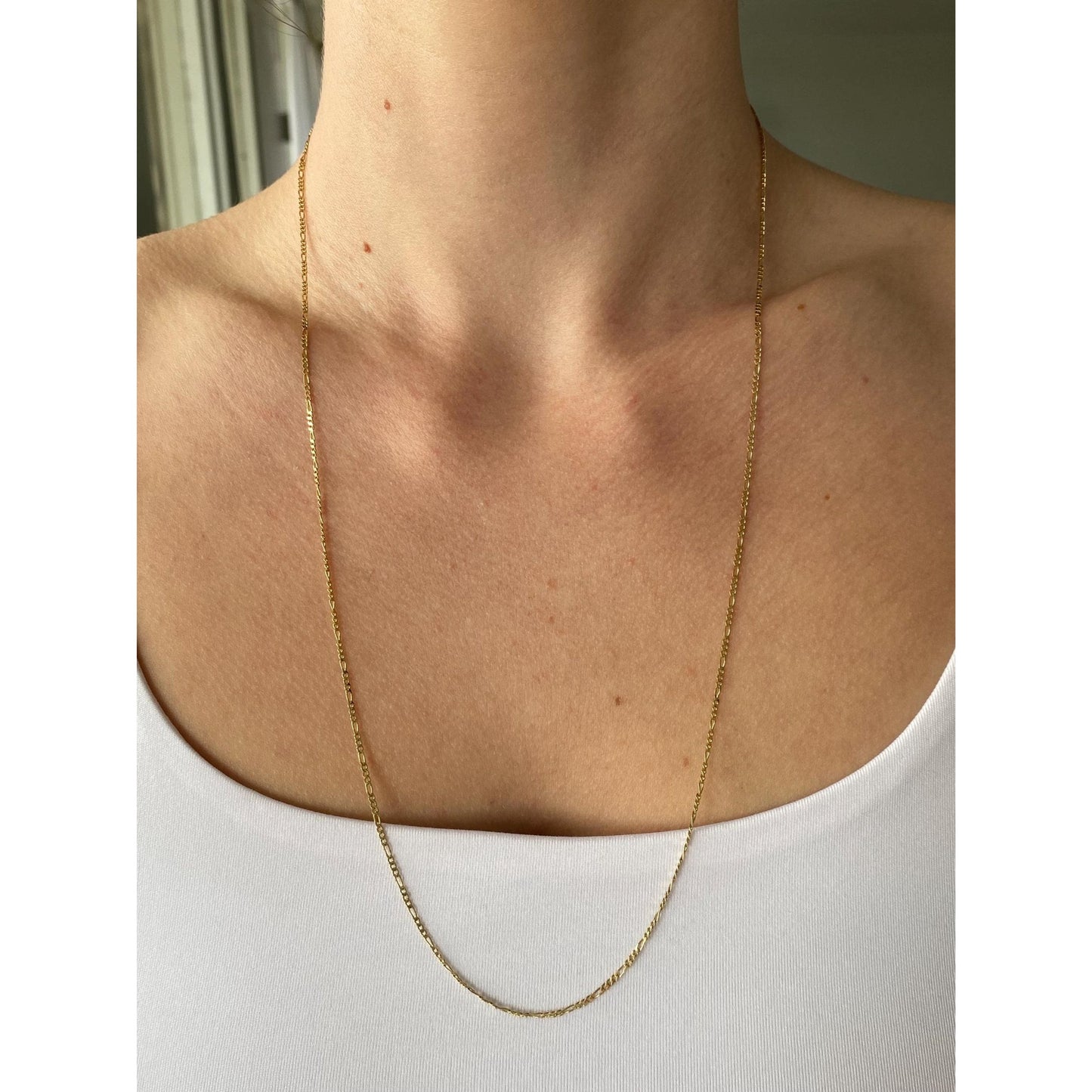 Vintage Solid 14k Yellow Gold Figaro Chain Necklace - 24.75 inches