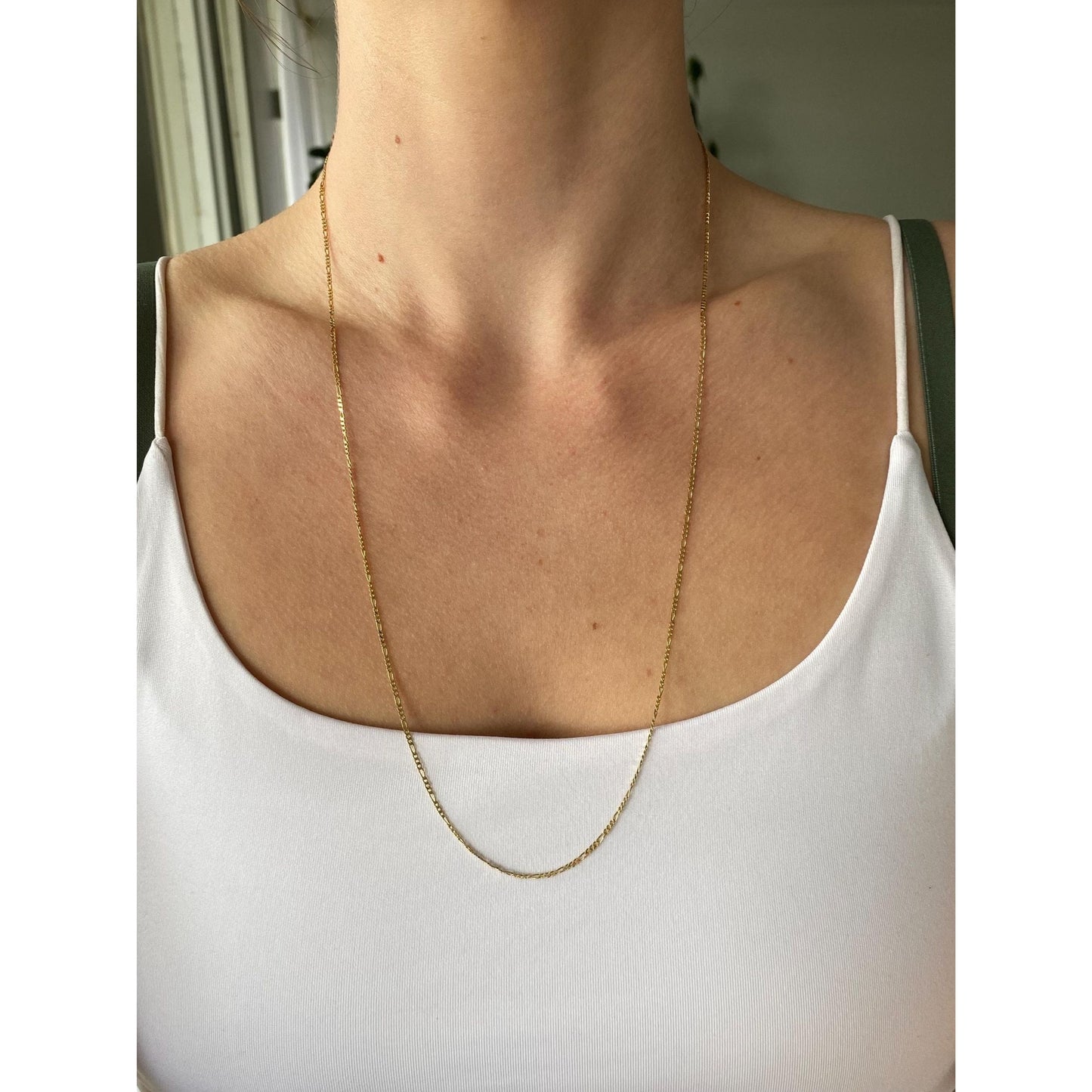 Vintage Solid 14k Yellow Gold Figaro Chain Necklace - 24.75 inches