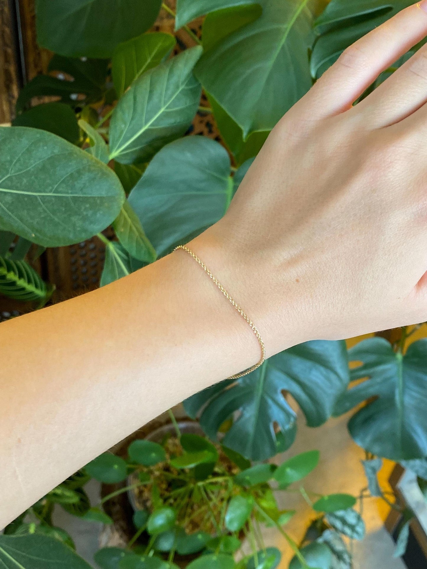 Vintage Solid 14k Yellow Gold Dainty Rope Chain Bracelet - 7 inches