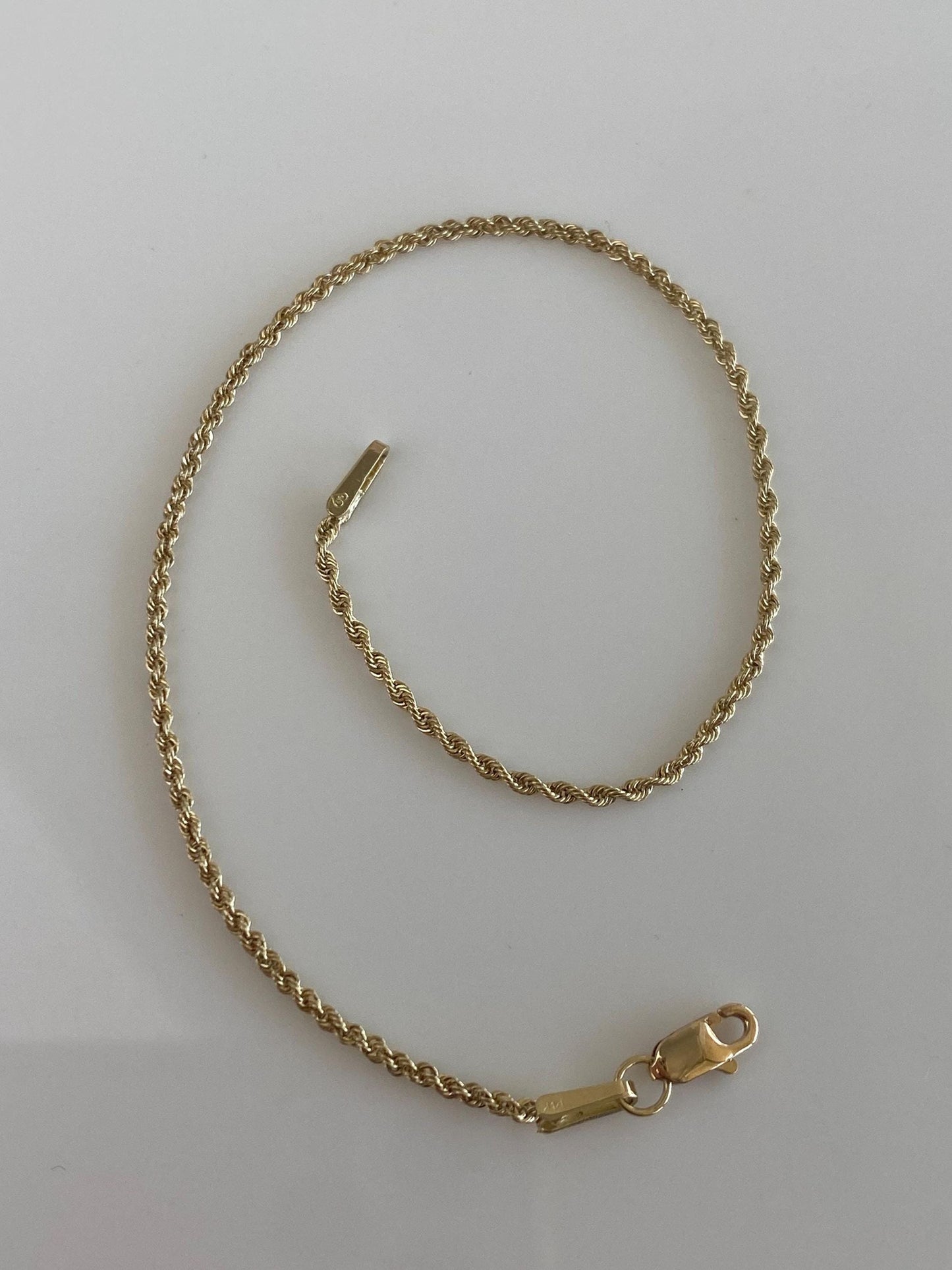 Vintage Solid 14k Yellow Gold Dainty Rope Chain Bracelet - 7 inches