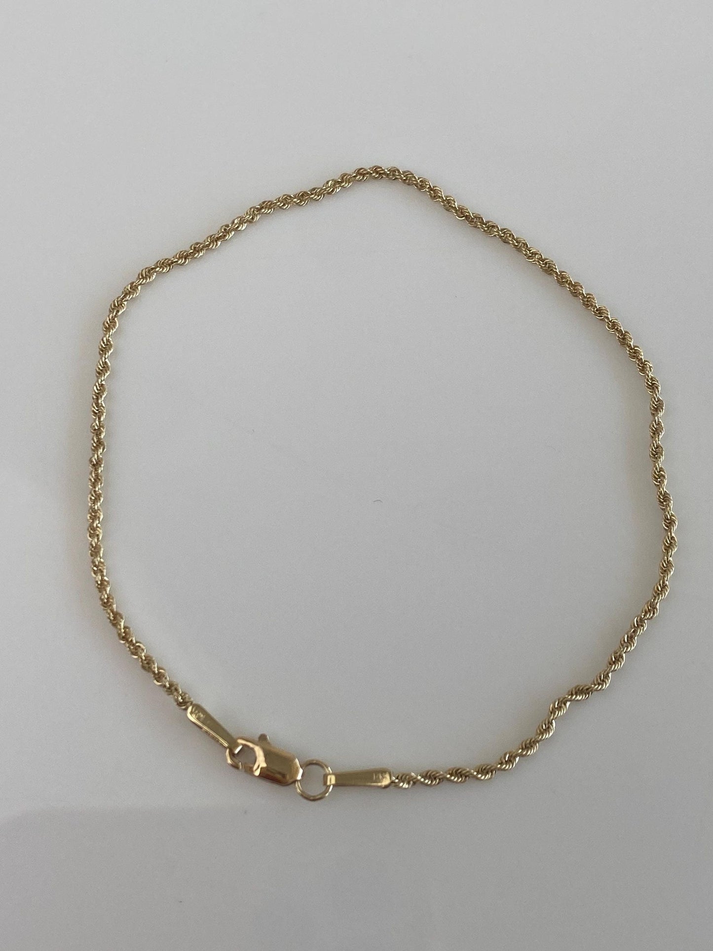Vintage Solid 14k Yellow Gold Dainty Rope Chain Bracelet - 7 inches